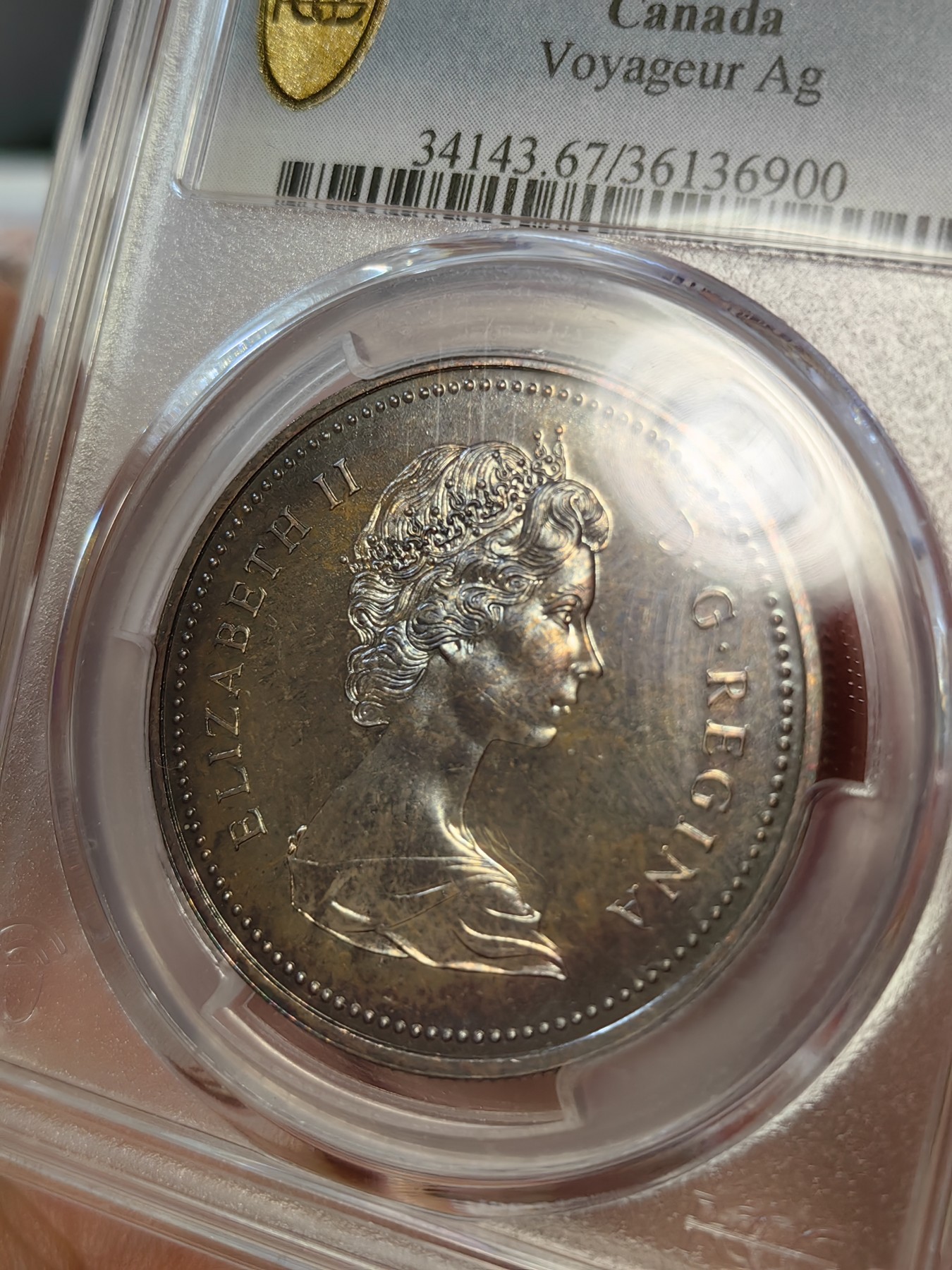 橡树集藏-006场 海纳百川 pcgs-sp67 1972年加拿大伊丽莎白划船银样币 精制工艺 双面彩虹炫彩 品相绝美