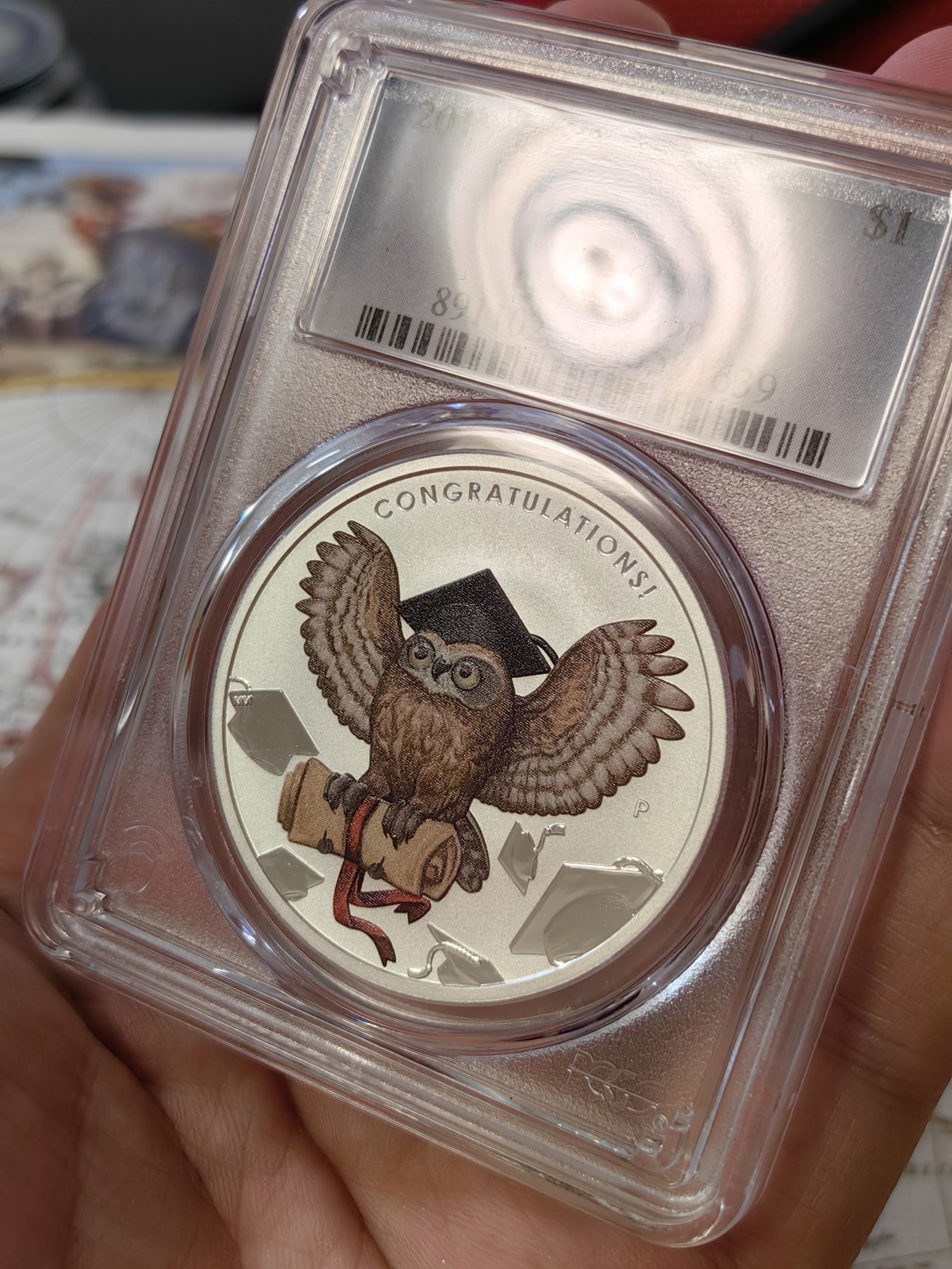 橡树集藏-006场 海纳百川 pcgs-ms70 2018年澳大利亚恭贺毕业1美元纪念大银币 完美品相 霍格沃兹的可爱猫头鹰 珀斯厂
