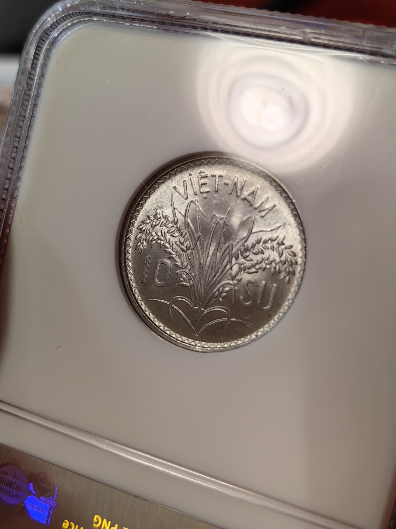 橡树集藏-006场 海纳百川 ngc-Ms65 1953年越南10绪 正面三姐妹 背面稻穗 顶级原光 老盒好品