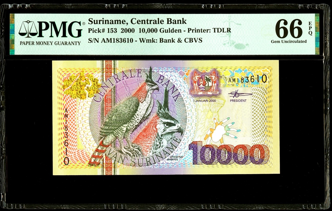 【Blue Auction】✨世界纸币精拍第342期【精】 【无47】苏里南 2000年10000盾 次高值 PMG66EPQ 花鸟版精美