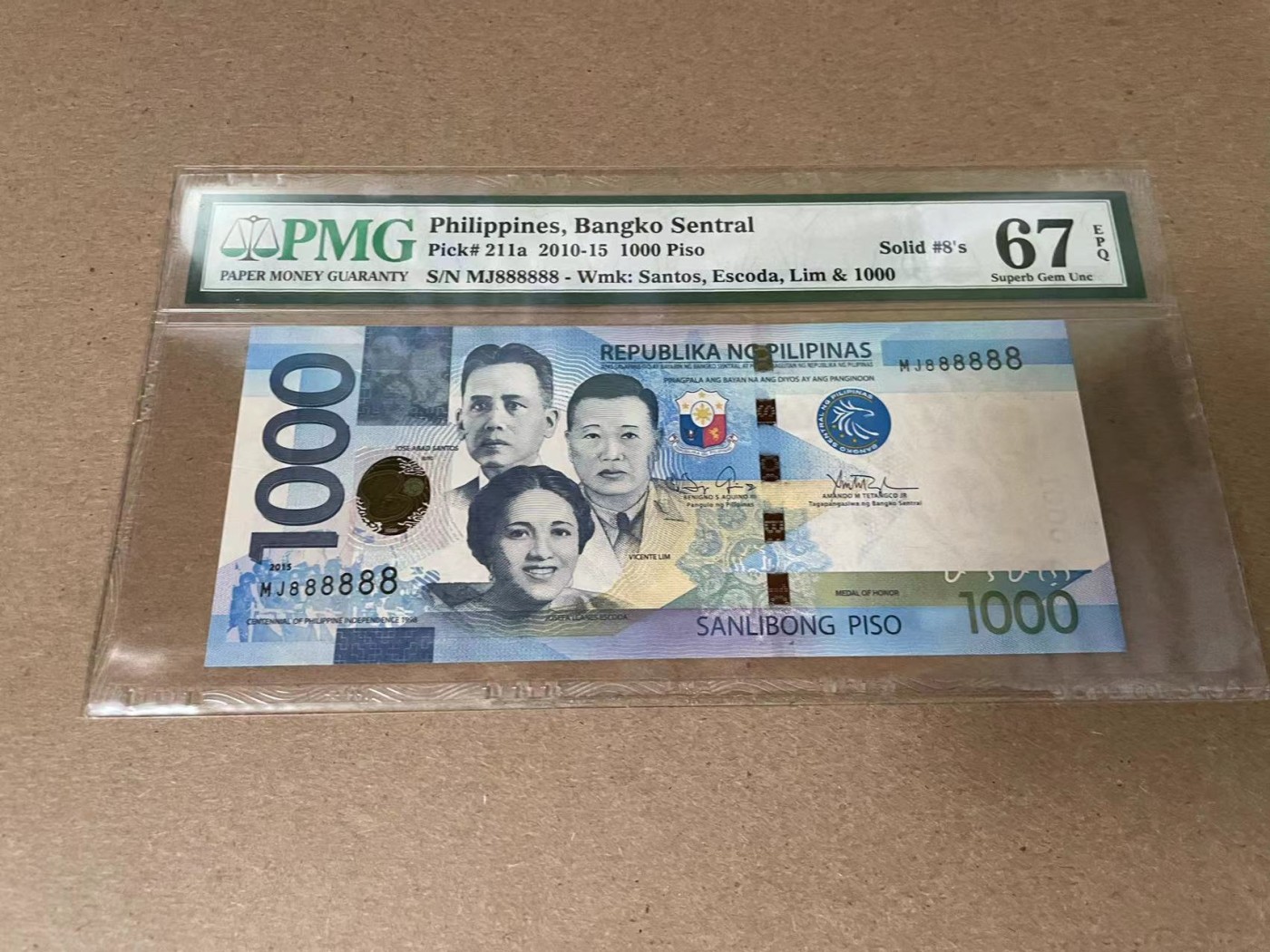 【Blue Auction】✨世界纸币精拍第342期【精】 【全同8】菲律宾 2015年1000比索 PMG67EPQ 