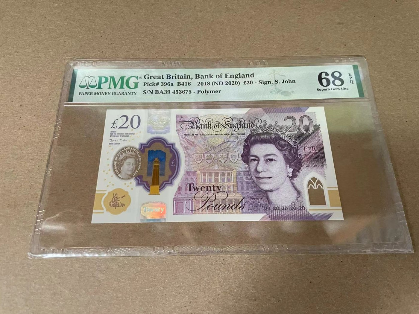 【Blue Auction】✨世界纸币精拍第342期【精】 英国 2018年20镑 PMG68EPQ 高分