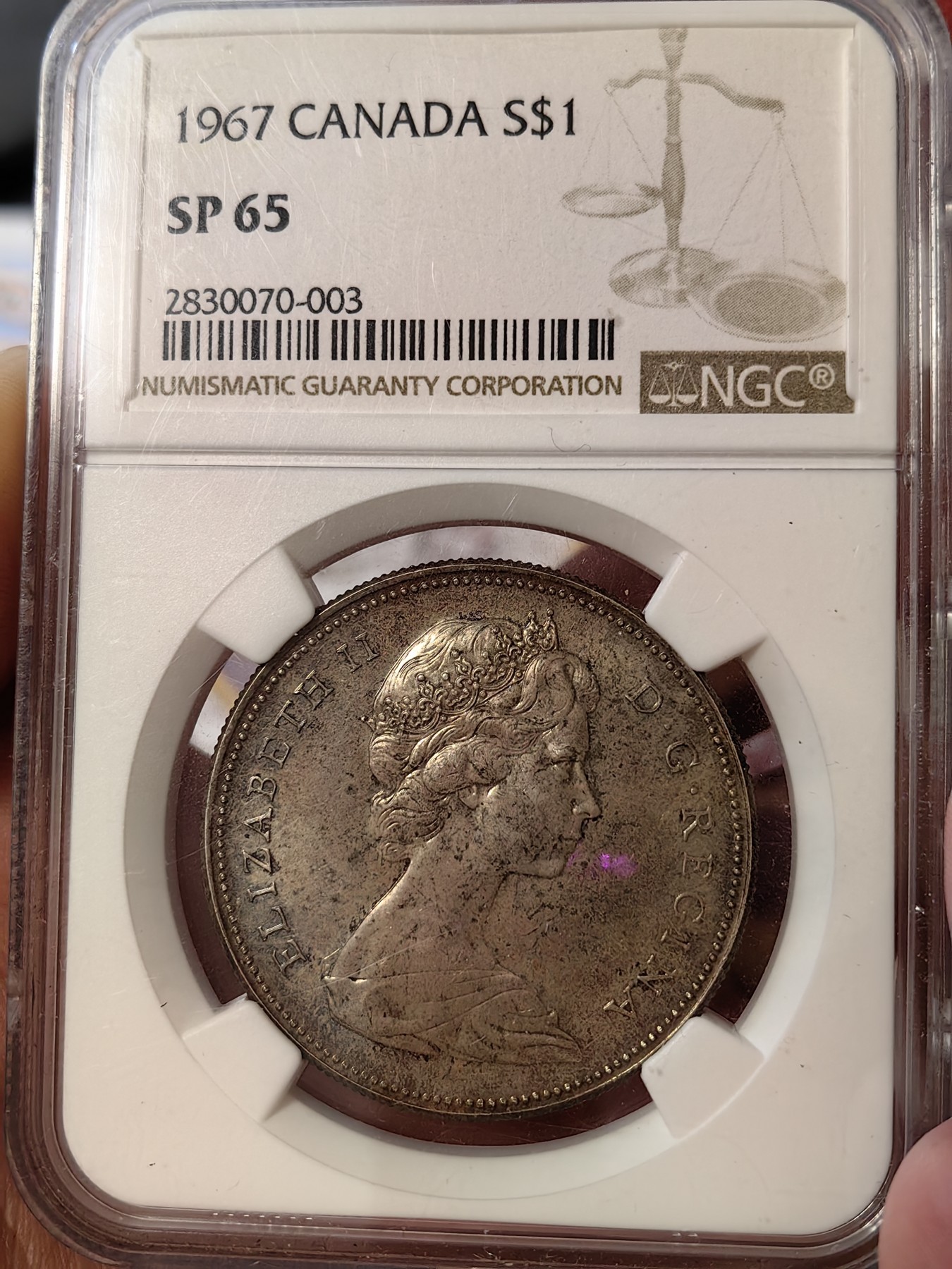 橡树集藏-006场 海纳百川 ngc-SP65 1967加拿大1元银币 精制样币 1867-1967 加拿大百年纪念银币 飞翔的加拿大鹅