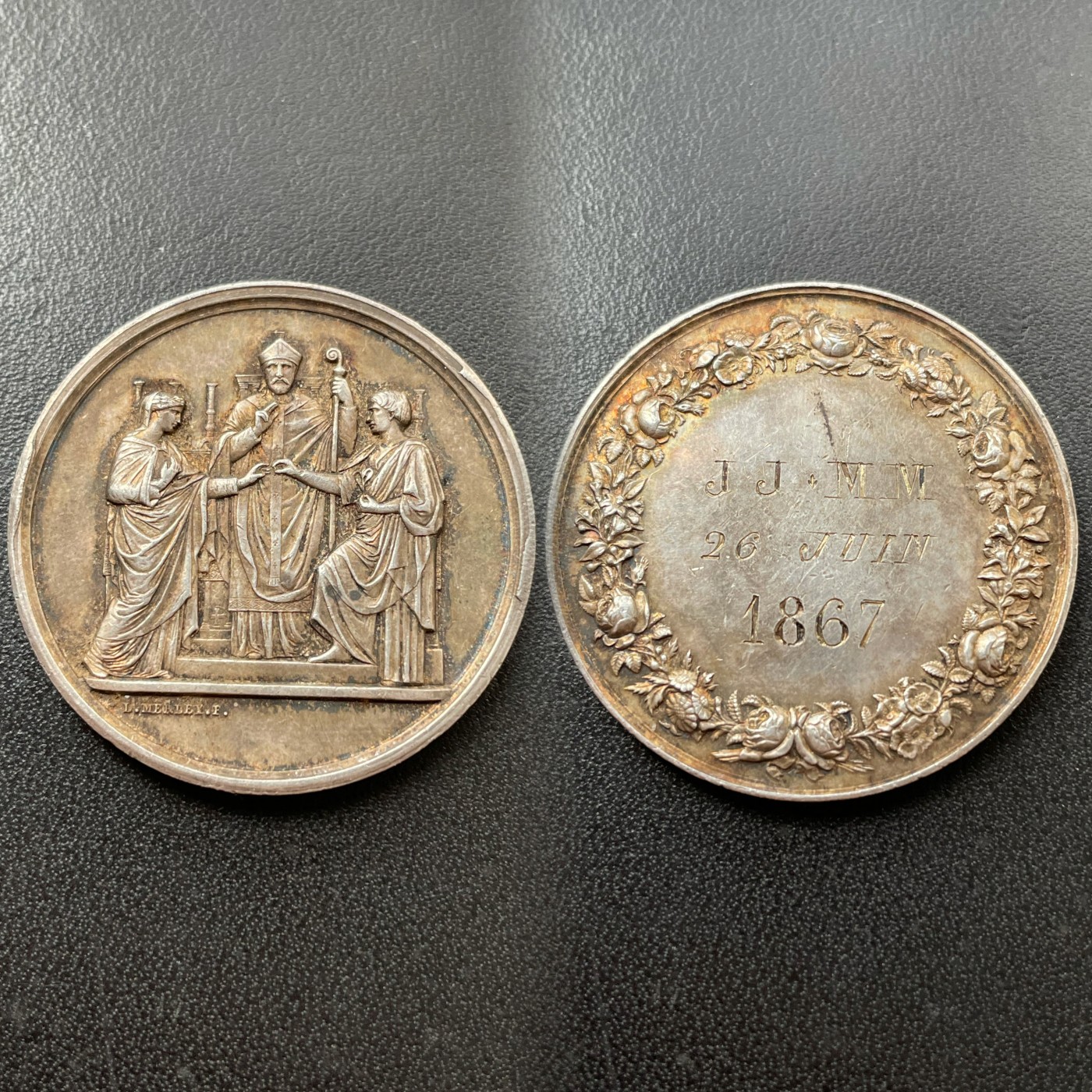 章牌专场-第26期 1867年法国婚礼银章 直径：37mm ，21.5 g