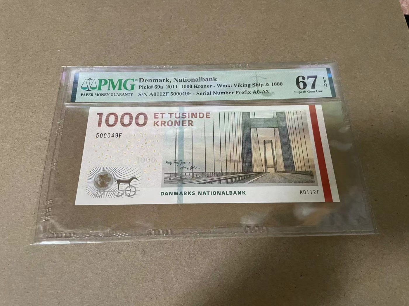 【Blue Auction】✨世界纸币精拍第342期【精】 【A0】丹麦 2011年1000克朗 PMG67EPQ  高分