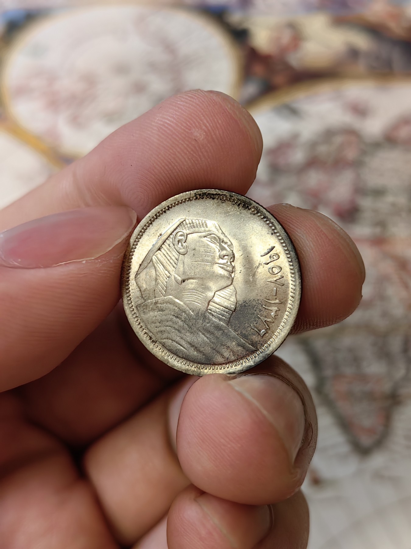 橡树集藏-006场 海纳百川 埃及20皮阿斯特银币 埃及5皮阿斯特一对埃及银币 正面狮身人面像很有意思