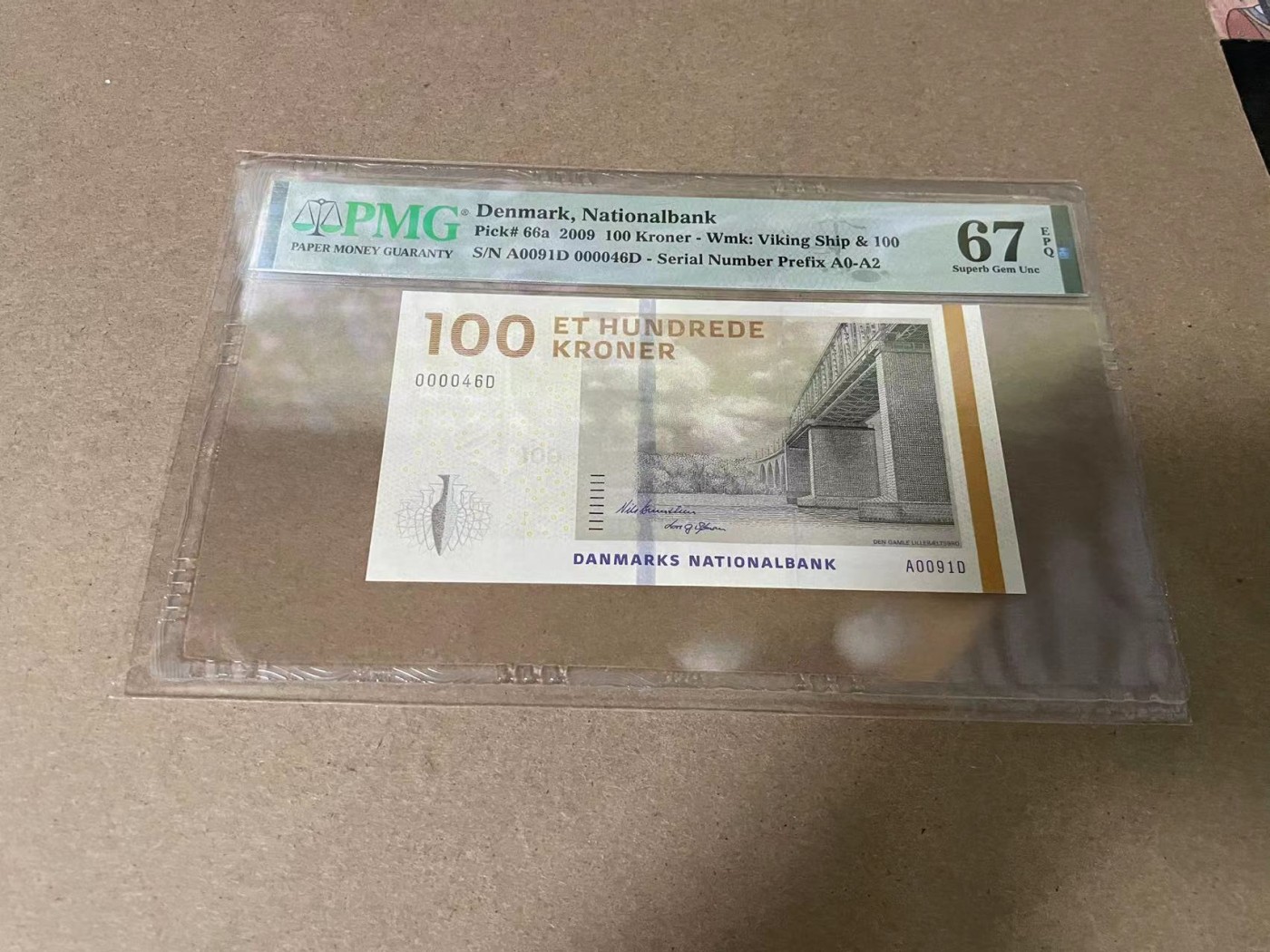 【Blue Auction】✨世界纸币精拍第342期【精】 【A0  46小号】丹麦 2009年100克朗 PMG67EPQ 
