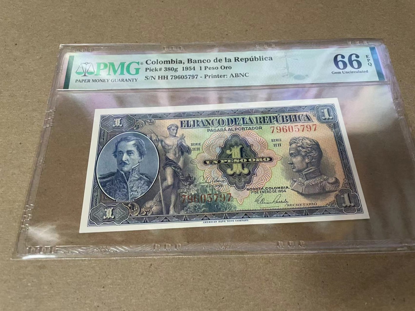 【Blue Auction】✨世界纸币精拍第342期【精】 哥伦比亚 1954年1比索 ABNC出品 PMG66EPQ 