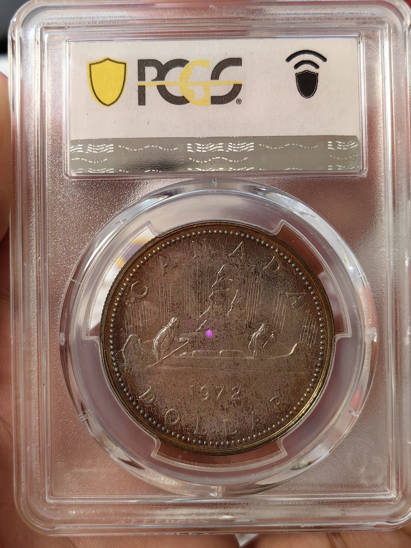 橡树集藏-006场 海纳百川 pcgs-sp67 1972年加拿大伊丽莎白划船银样币 精制工艺 双面彩虹炫彩 品相绝美