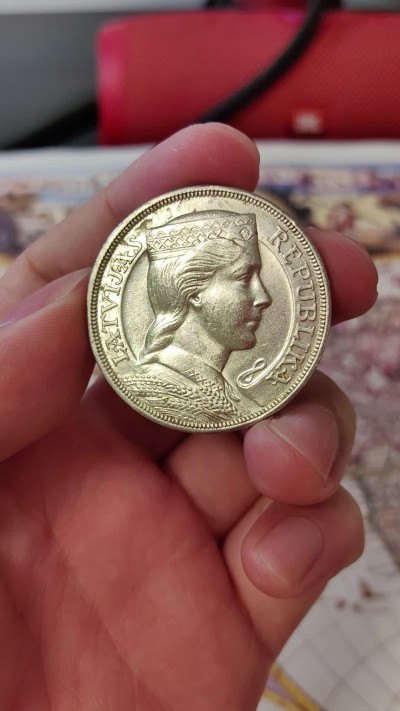 橡树集藏-006场 海纳百川 拉脱维亚 1932年5拉特大银币 民族谷物少女