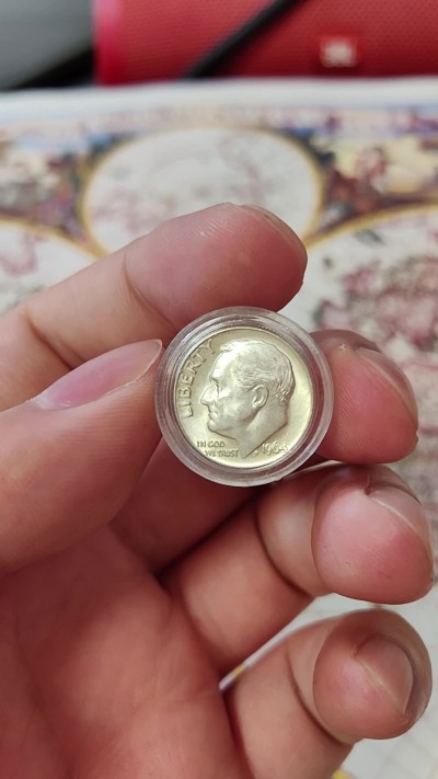 橡树集藏-006场 海纳百川 MS拆卷原光1964首年美国罗斯福小银一枚，非普通铜镍合金版，推荐评级