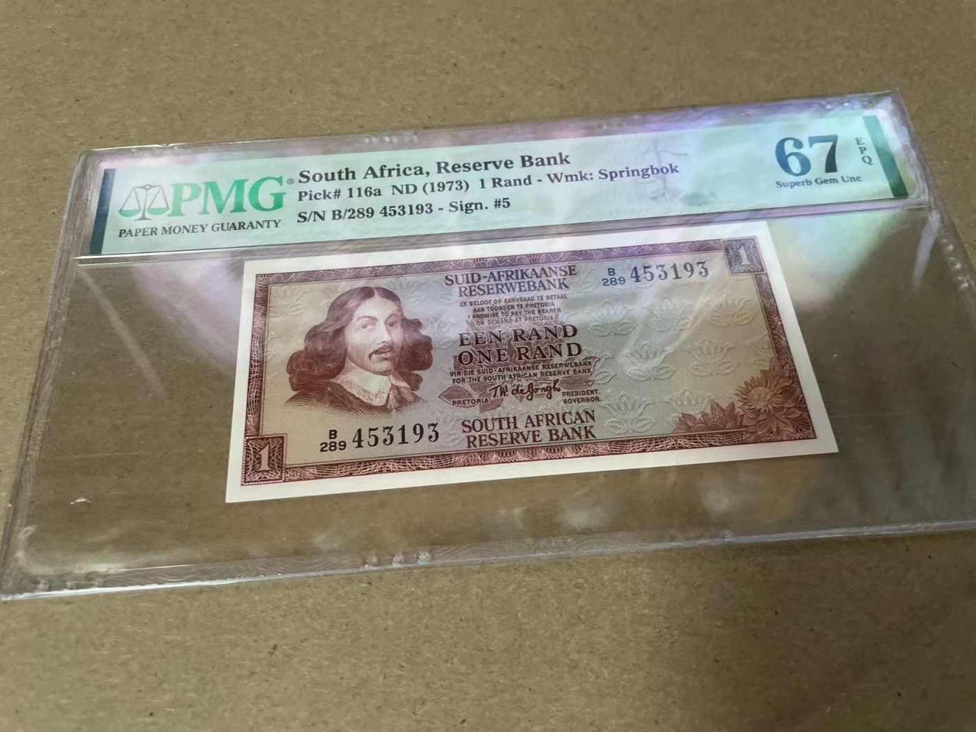 【Blue Auction】✨世界纸币精拍第342期【精】 南非 1973年1兰特 PMG67EPQ 