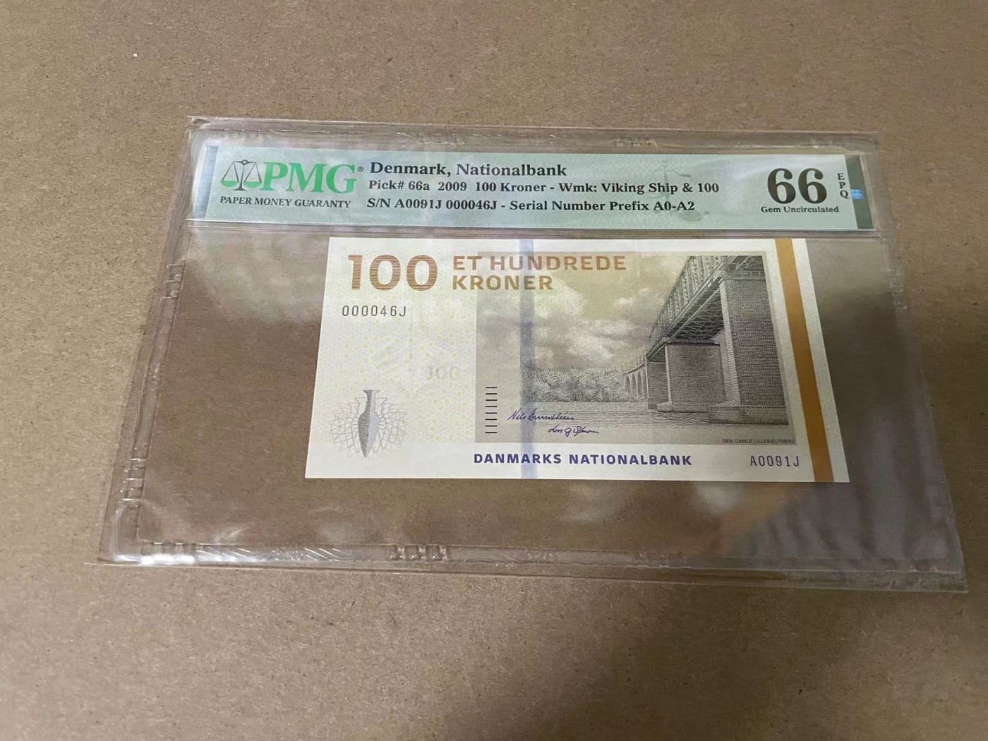 【Blue Auction】✨世界纸币精拍第342期【精】 【A0  46小号】丹麦 2009年100克朗 PMG66EPQ 