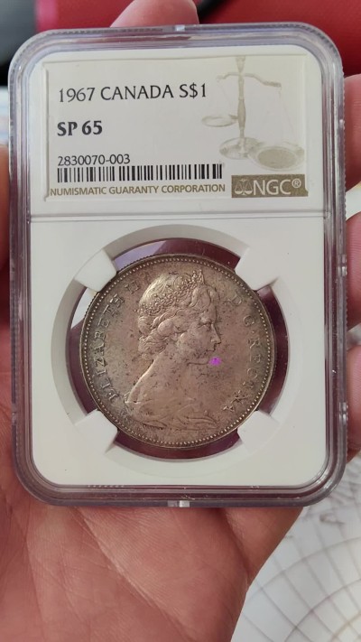 橡树集藏-006场 海纳百川 ngc-SP65 1967加拿大1元银币 精制样币 1867-1967 加拿大百年纪念银币 飞翔的加拿大鹅