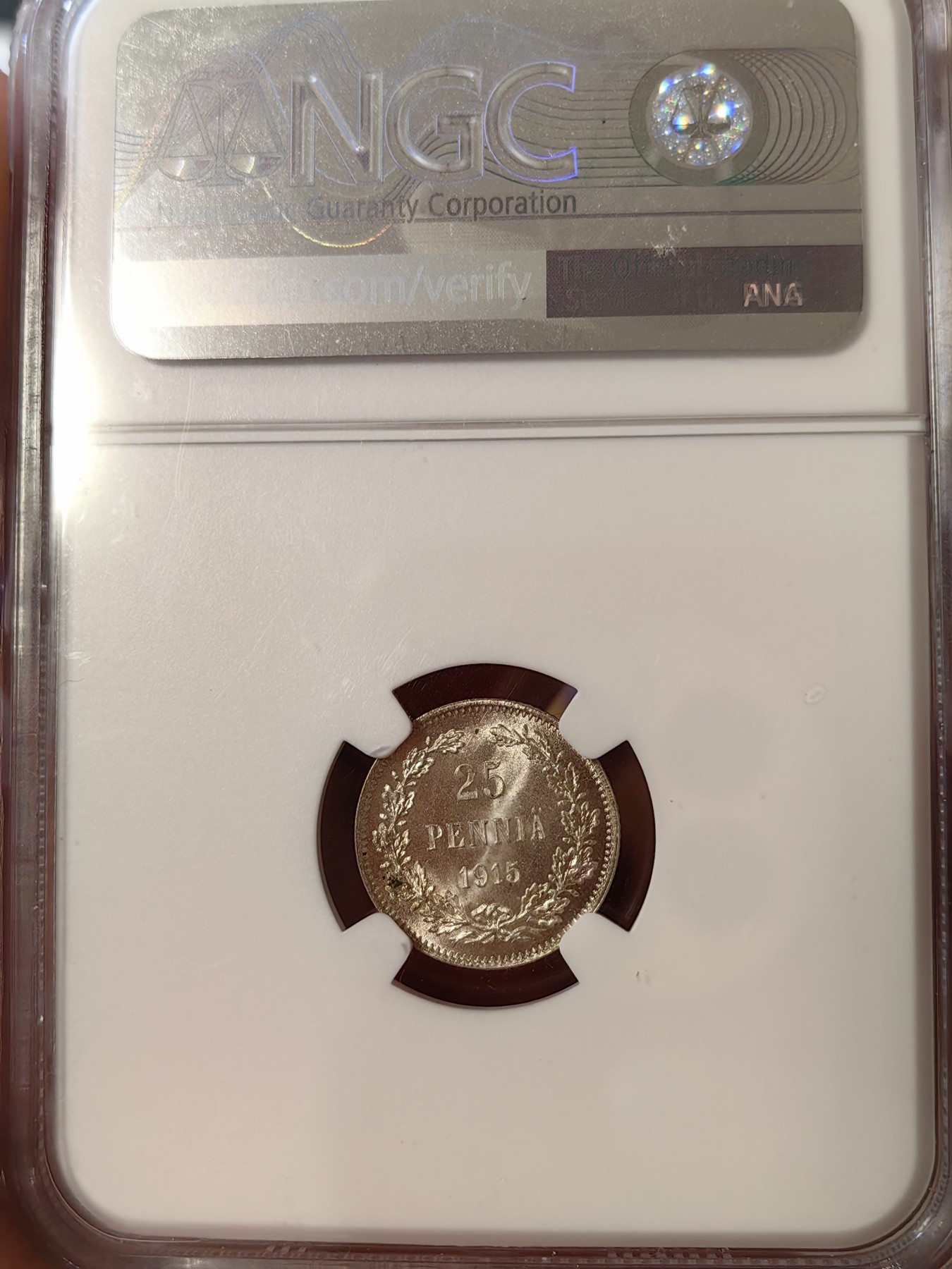 橡树集藏-006场 海纳百川 ngc-MS65 1915S  俄占芬兰25芬尼银币 ngc-MS65 1916S 俄占芬兰50芬尼银币 顶级转光