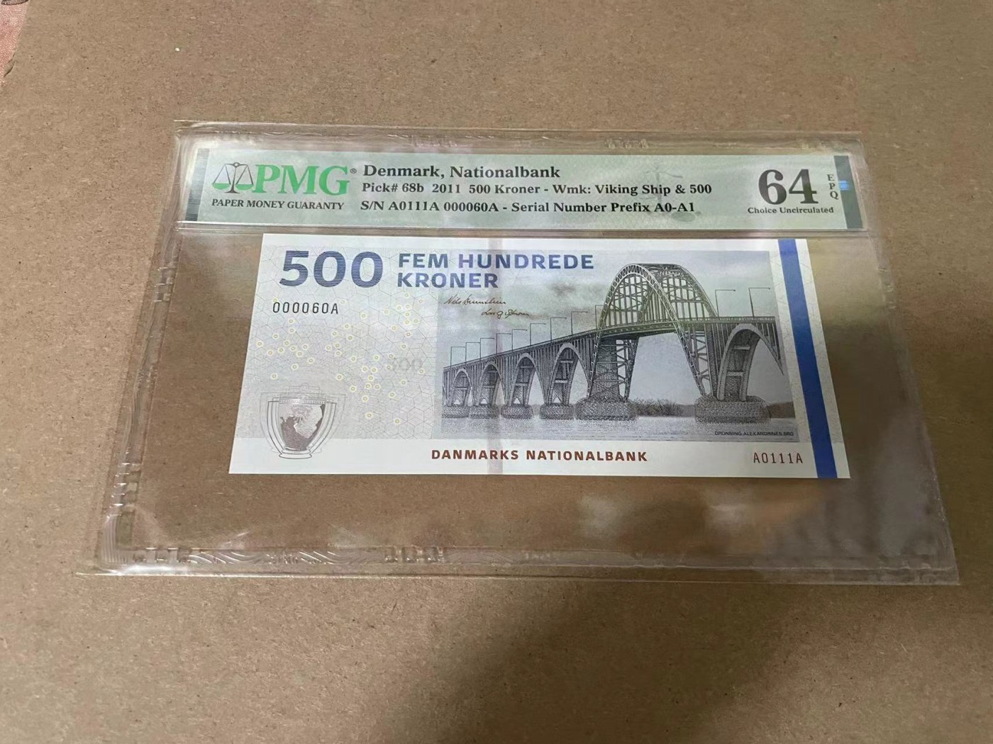 【Blue Auction】✨世界纸币精拍第342期【精】 【A0  60小号】丹麦 2011年500克朗 PMG64EPQ 