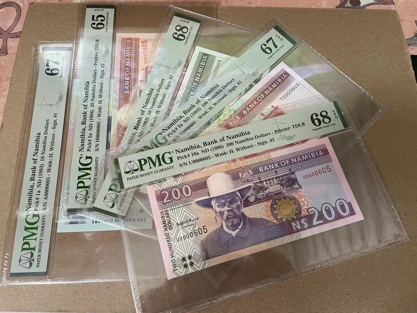 【Blue Auction】✨世界纸币精拍第342期【精】 【一组5张605全同小号】纳米比亚 1993-96年10-200元 PMG68EPQ-65EPQ 动物套