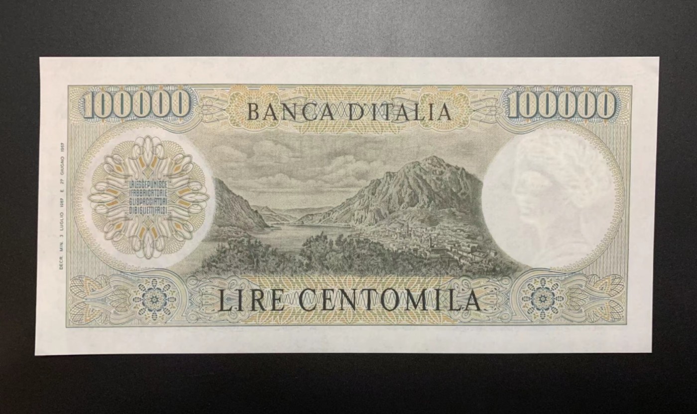 【Blue Auction】✨世界纸币精拍第342期【精】 【a版较少见】意大利 1967年100000里拉 经典曼左尼 极致雕刻 全新UNC
