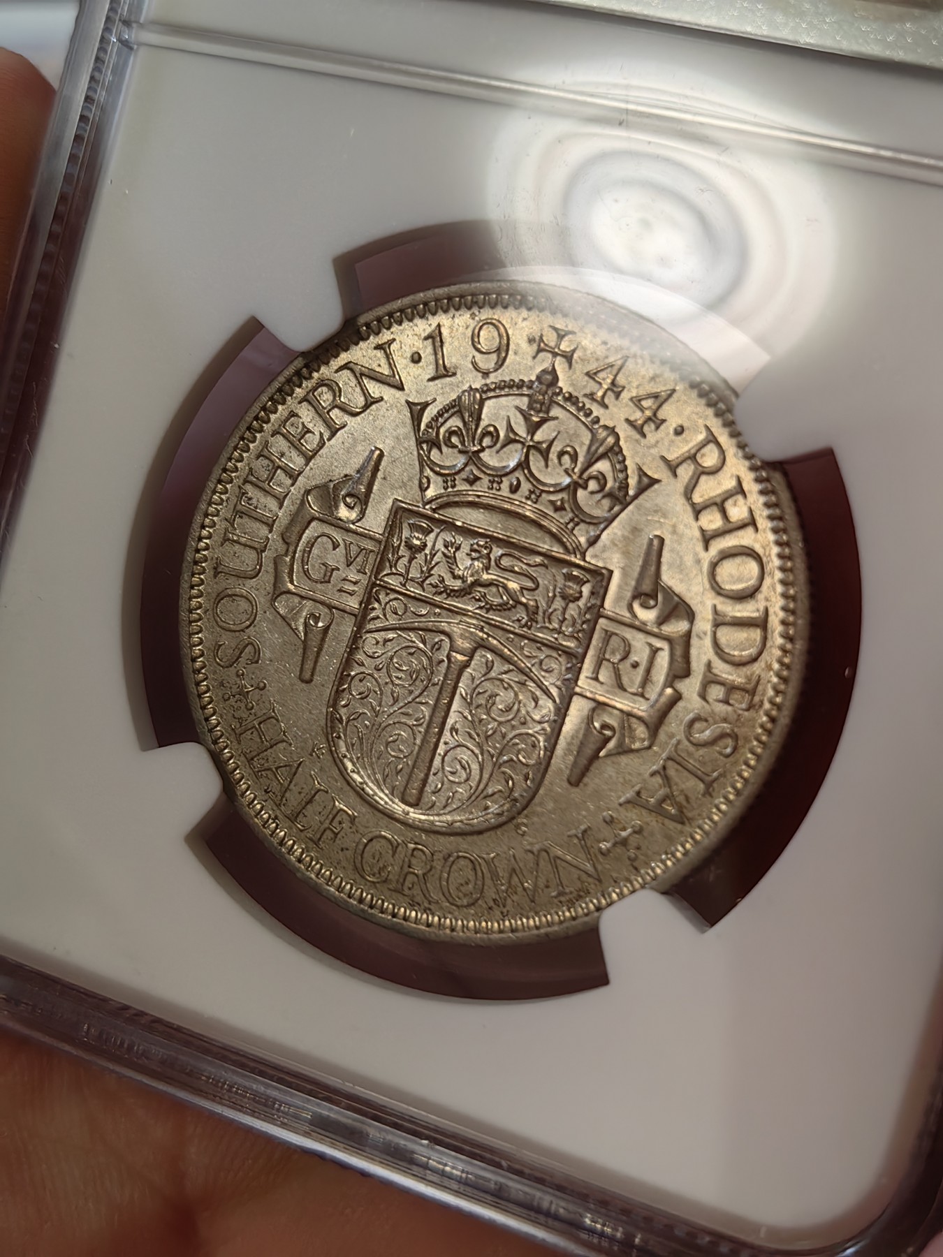 橡树集藏-006场 海纳百川 ngc-au53 1944年南罗德西亚半克朗银币 