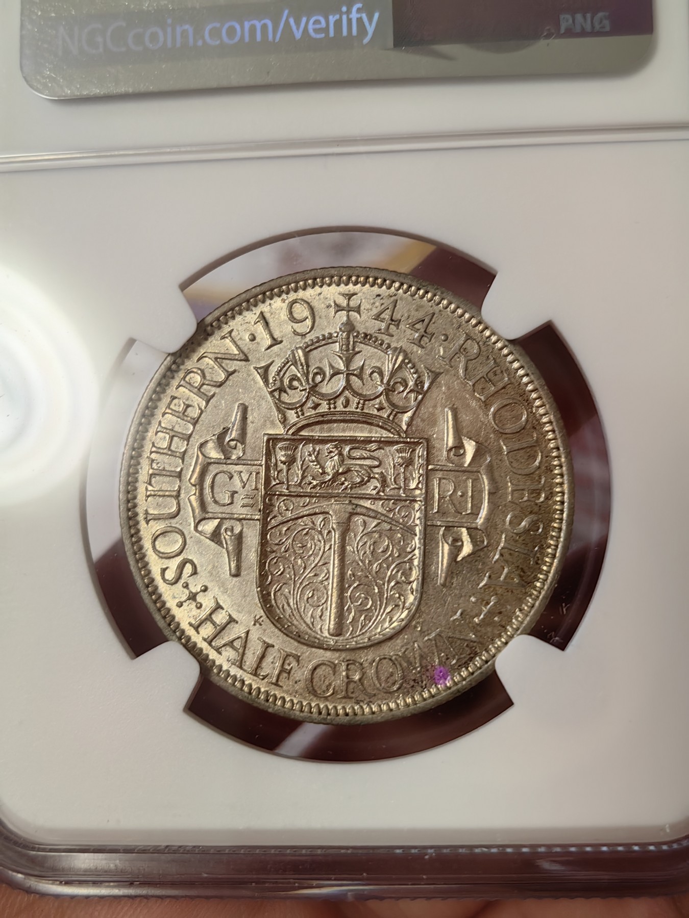 橡树集藏-006场 海纳百川 ngc-au53 1944年南罗德西亚半克朗银币 