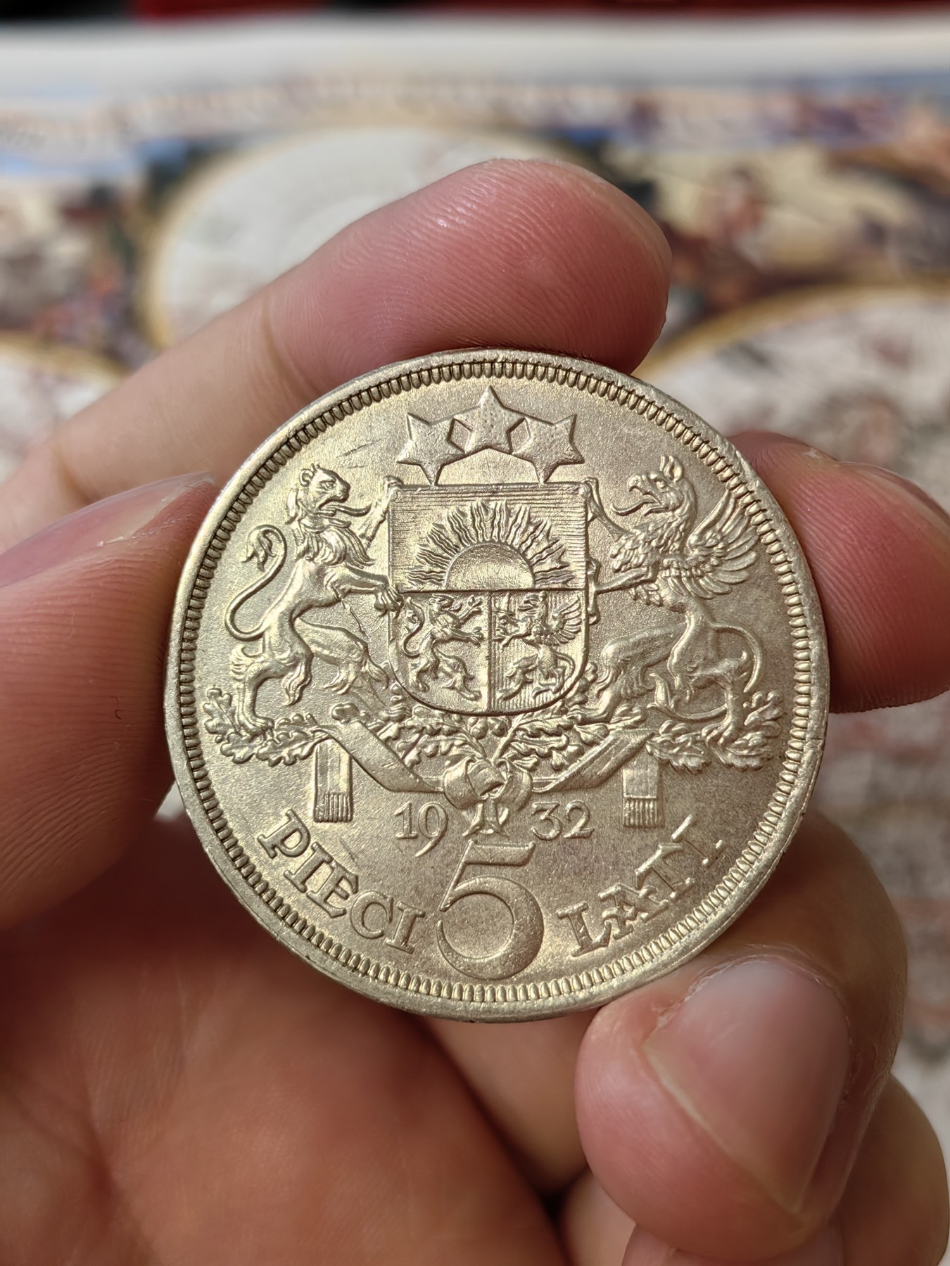 橡树集藏-006场 海纳百川 拉脱维亚 1932年5拉特大银币 民族谷物少女