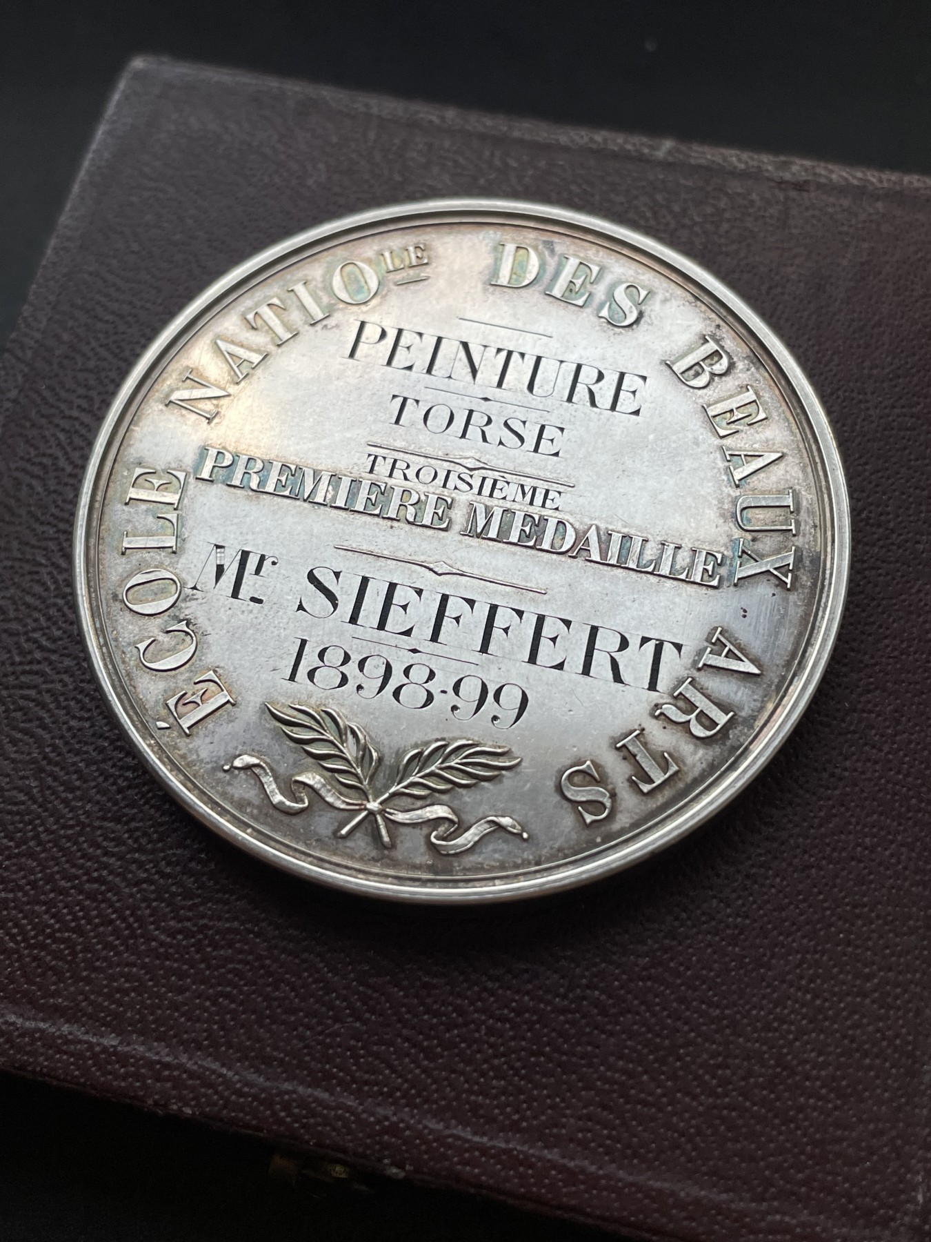 章牌专场-第26期 E.CATTEAUX.E～1889年法国美术学院原盒银奖章 直径：50 mm ，65 g