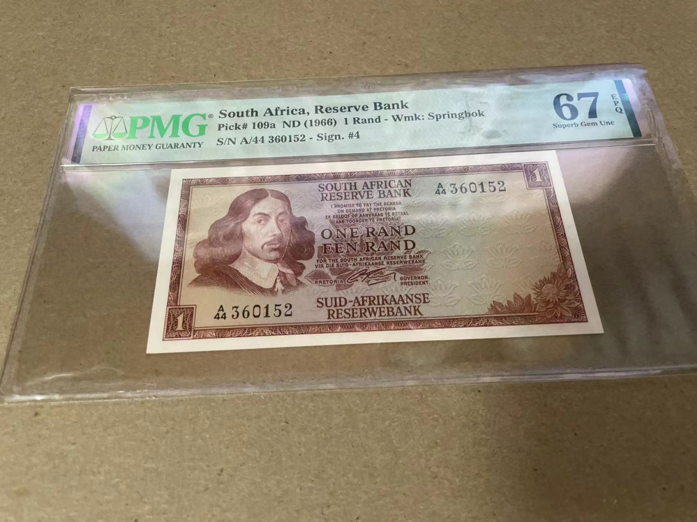 【Blue Auction】✨世界纸币精拍第342期【精】  【无47】南非 1966年1兰特 PMG67EPQ 