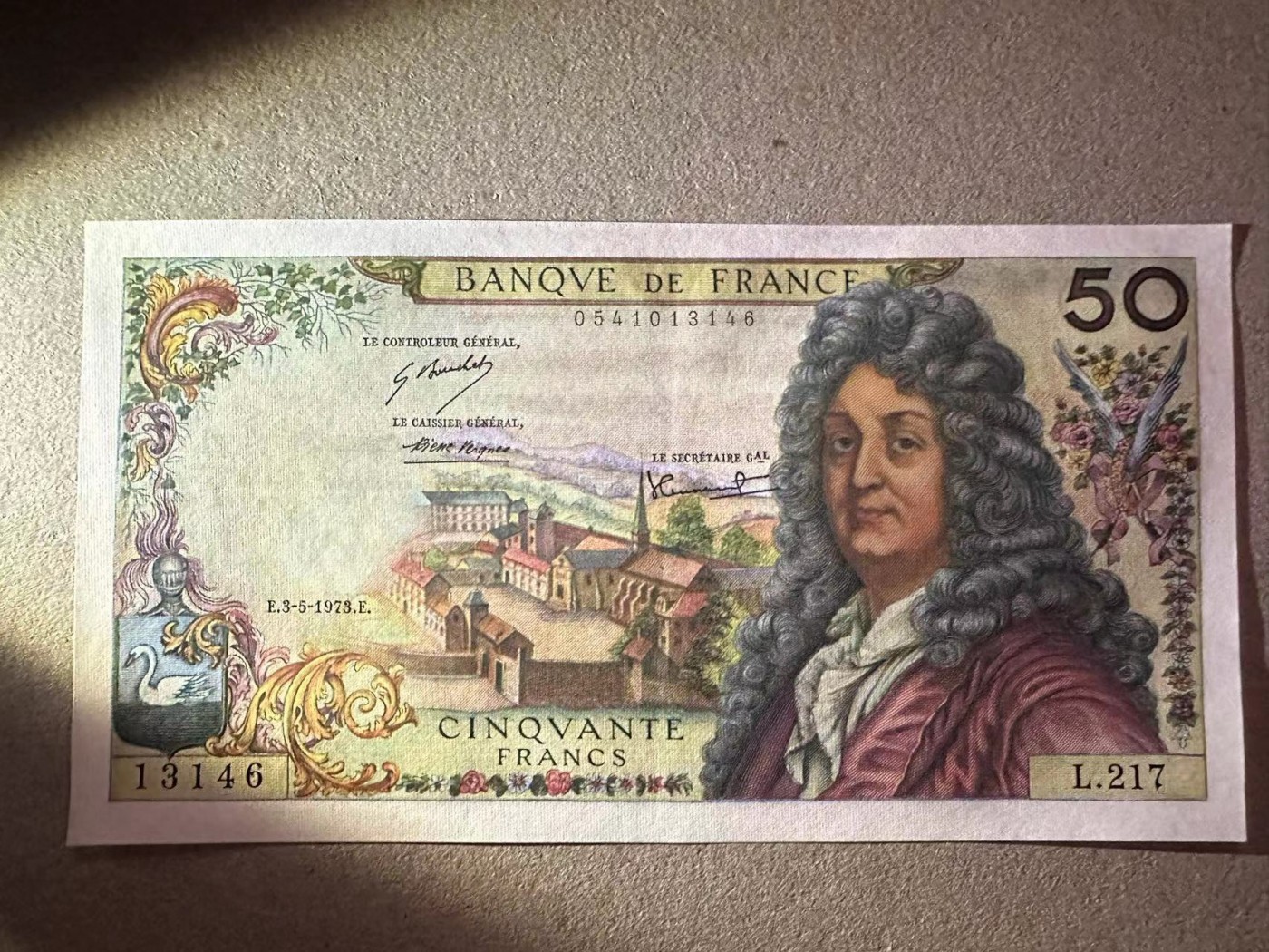 【Blue Auction】✨世界纸币精拍第342期【精】 法国 1973年50法郎 拉辛 AU品相