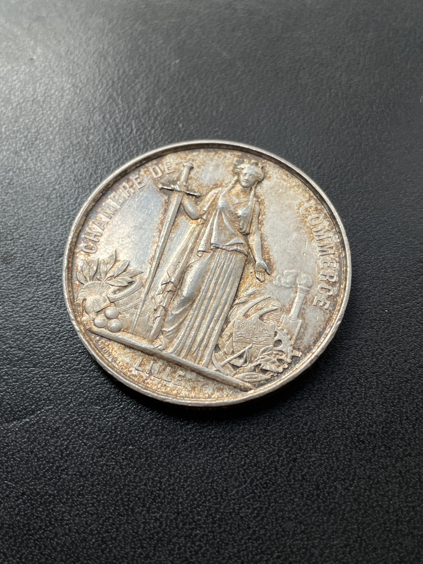 章牌专场-第26期 法国里尔商会银章 直径：37 mm ，22.4 g