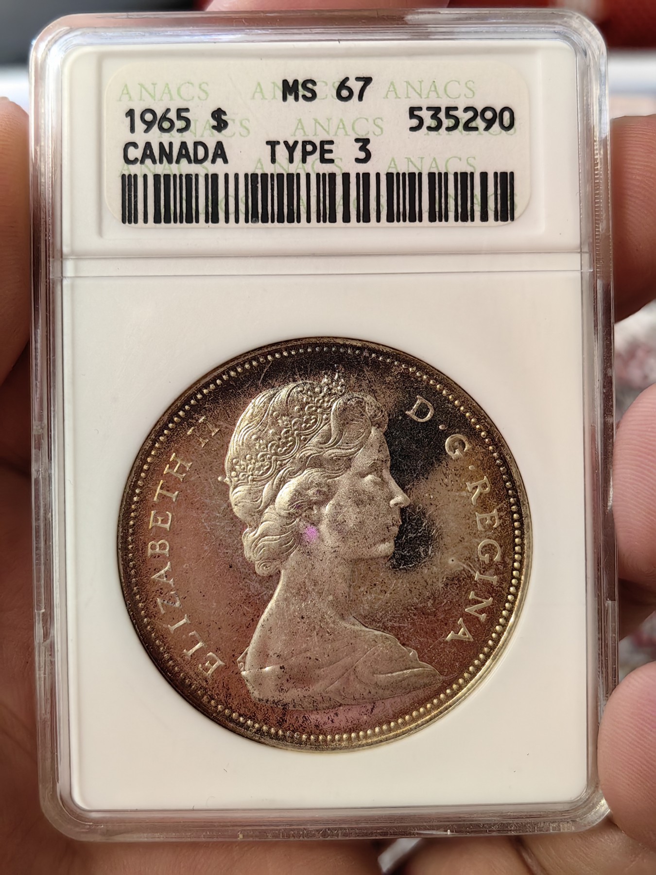 橡树集藏-006场 海纳百川 anacs-Ms67 1965年加拿大划船大银币 标签错误 实际是pl67 cameo 高分好品 请看照片 绝版可爱小白盒 Zippo大小盈手可握 非常少见