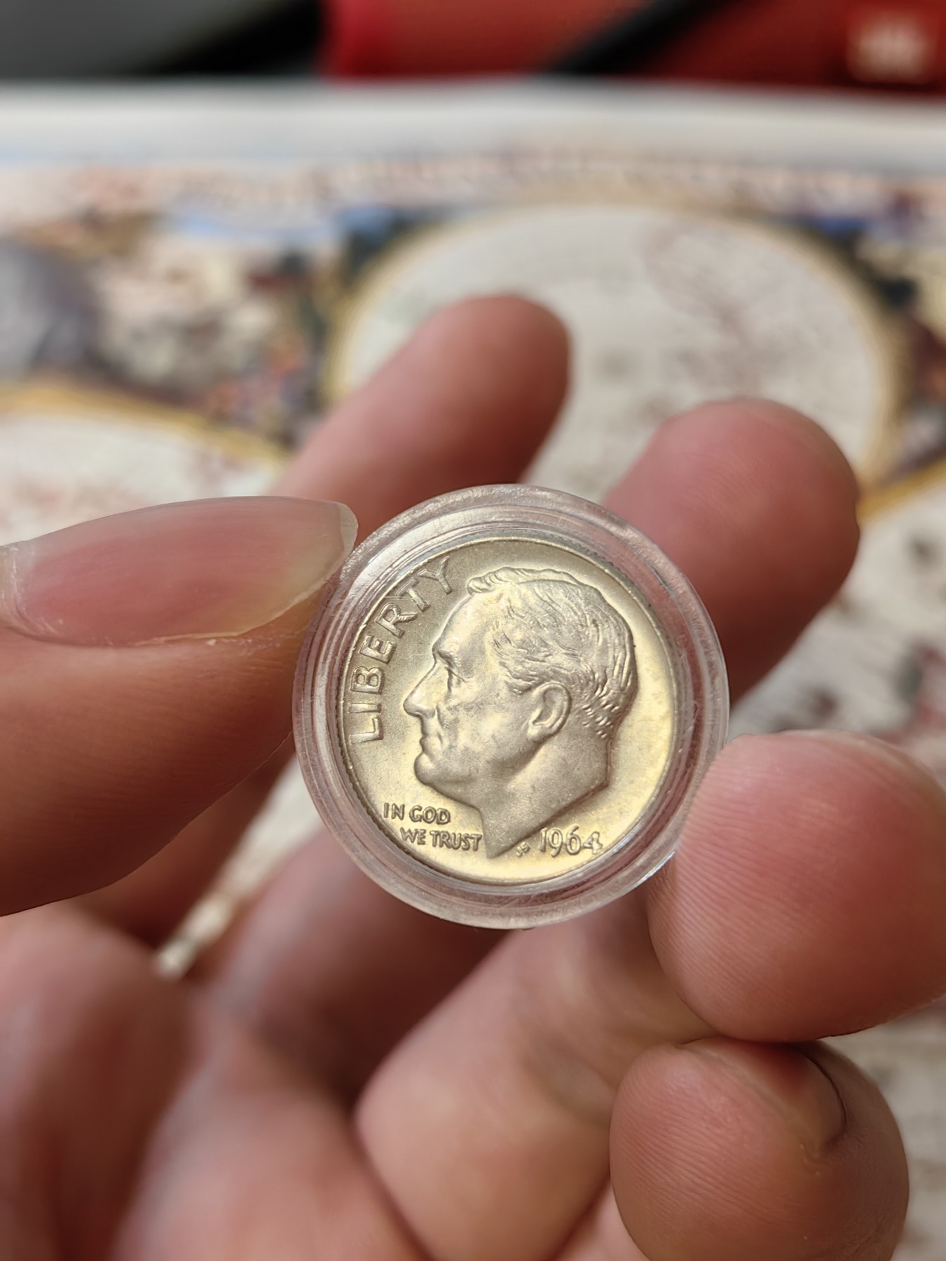 橡树集藏-006场 海纳百川 MS拆卷原光1964首年美国罗斯福小银一枚，非普通铜镍合金版，推荐评级