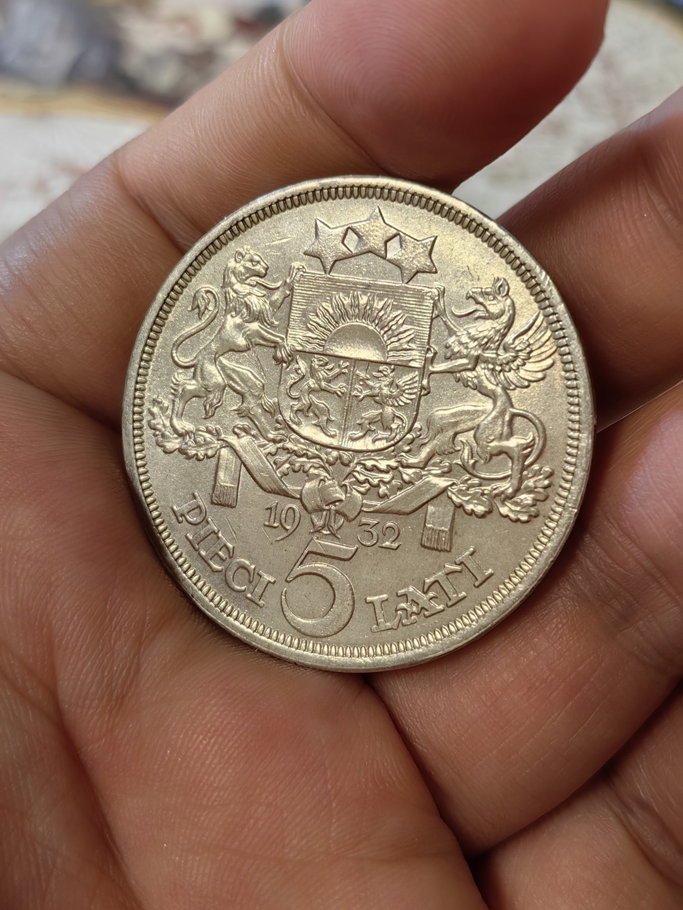 橡树集藏-006场 海纳百川 拉脱维亚 1932年5拉特大银币 民族谷物少女