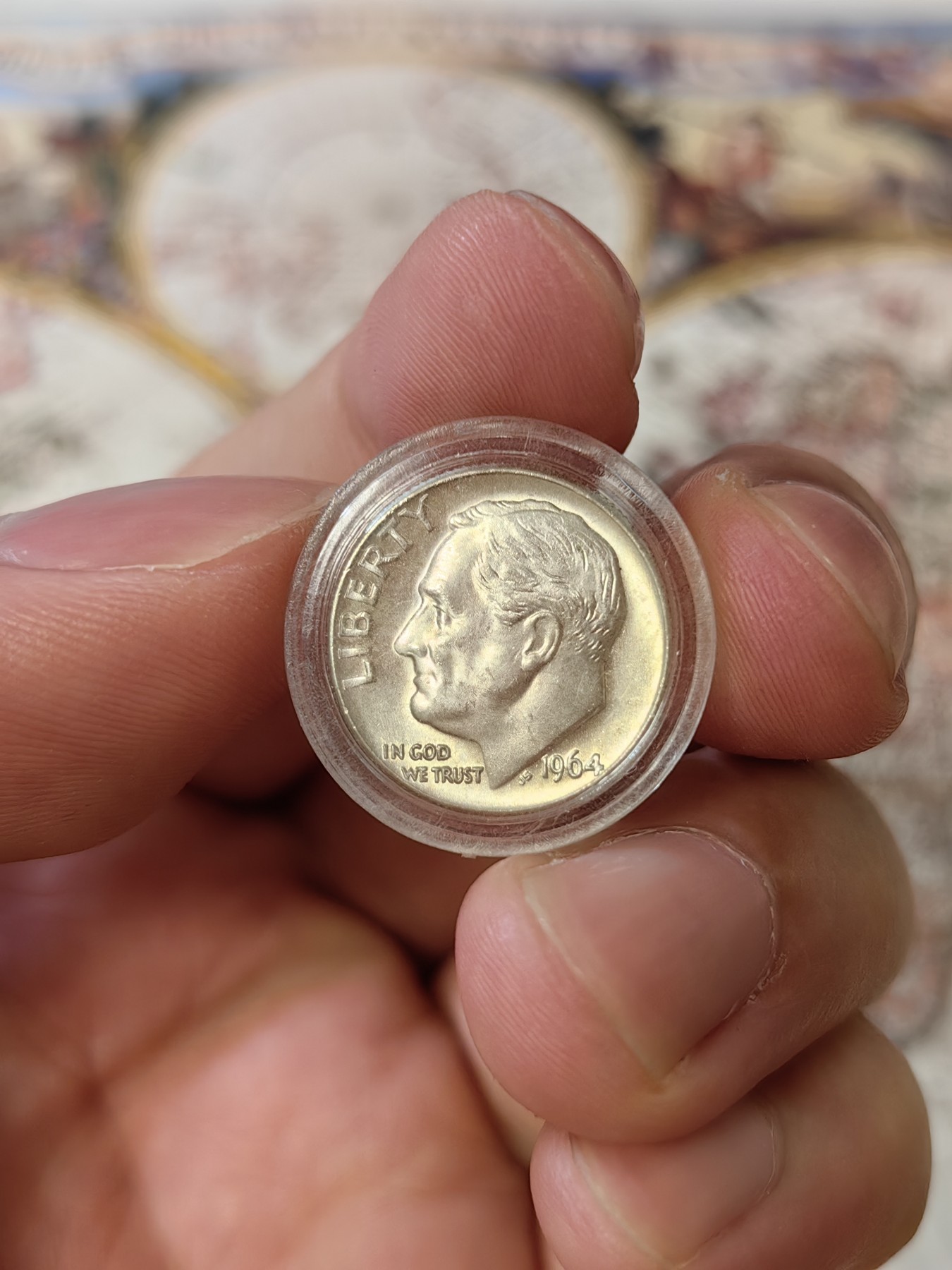 橡树集藏-006场 海纳百川 MS拆卷原光1964首年美国罗斯福小银一枚，非普通铜镍合金版，推荐评级