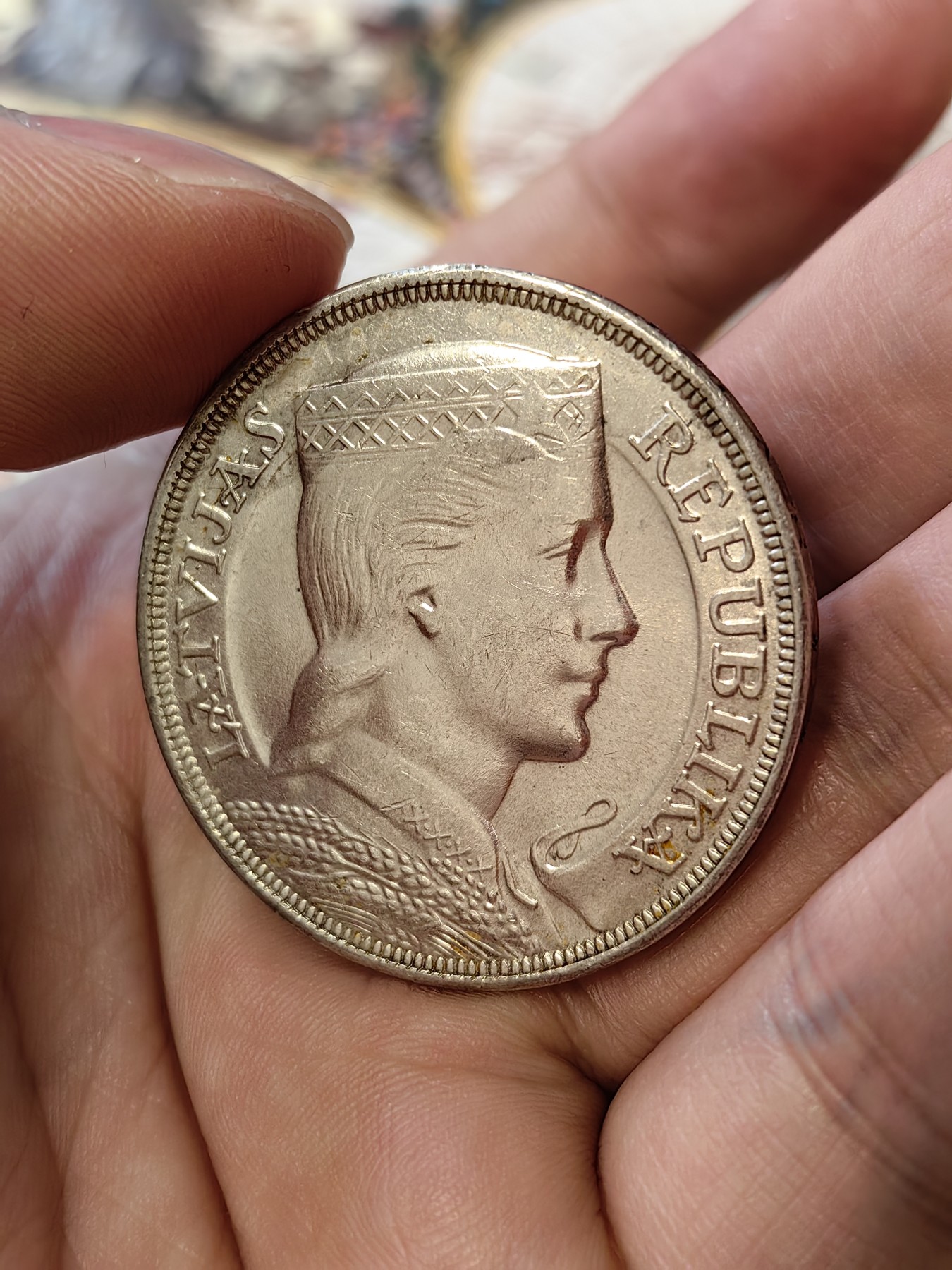 橡树集藏-006场 海纳百川 拉脱维亚 1932年5拉特大银币 民族谷物少女