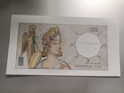 【专场20130720】欧亚大观第VI期——亚太地区钞/币专场 - 【拍品002】法国国立印钞厂1972年1250号测试钞UNC右侧微斑