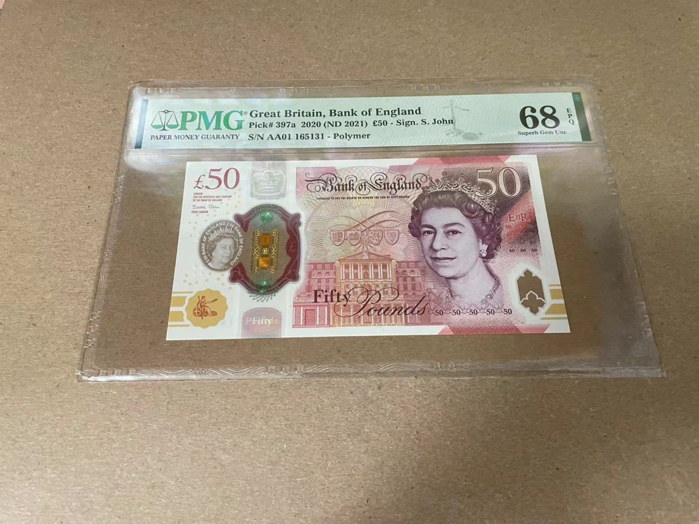 【Blue Auction】✨世界纸币精拍第342期【精】 【AA01 无47】英国 2020年50镑 PMG68EPQ 高分