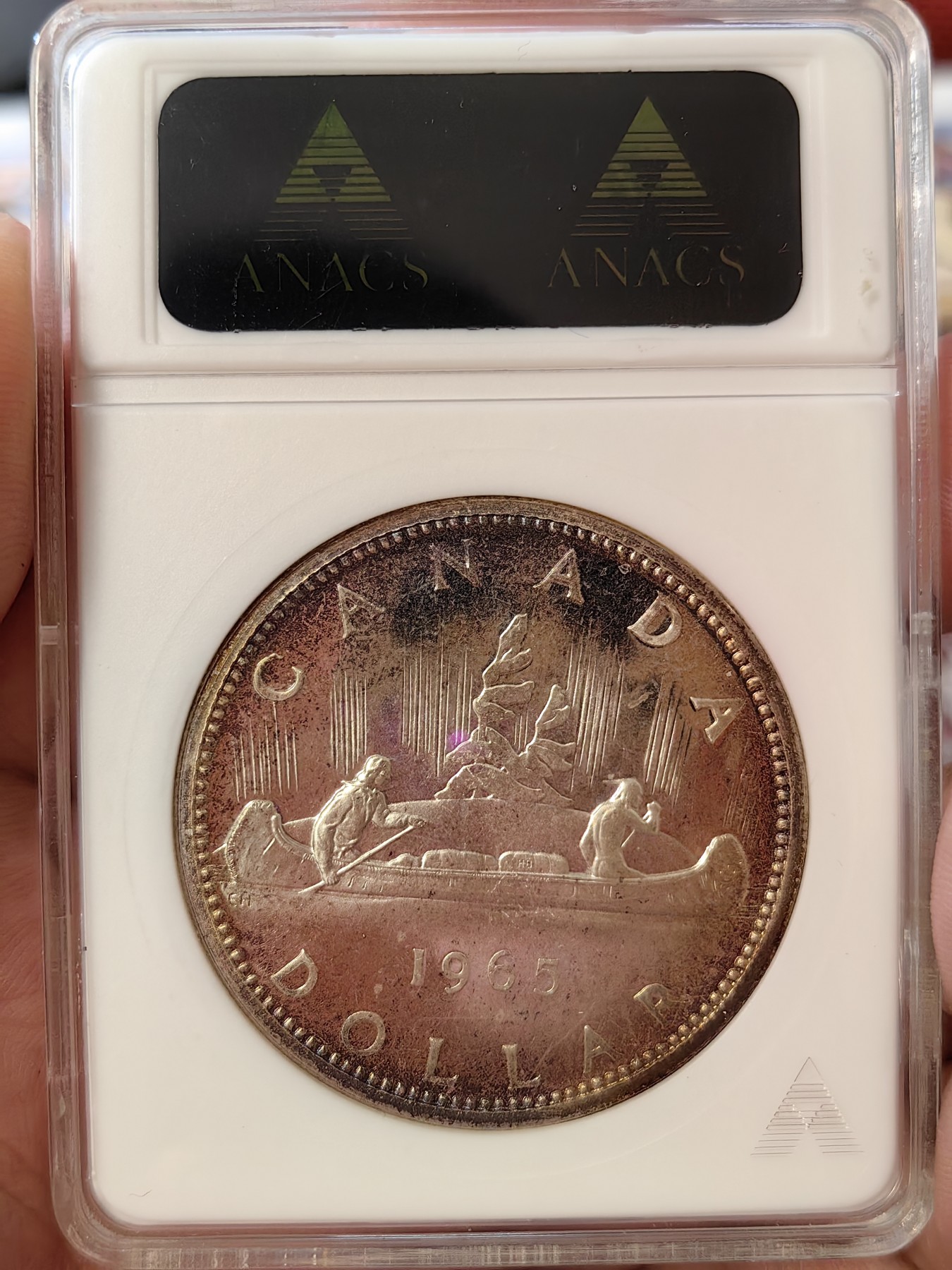 橡树集藏-006场 海纳百川 anacs-Ms67 1965年加拿大划船大银币 标签错误 实际是pl67 cameo 高分好品 请看照片 绝版可爱小白盒 Zippo大小盈手可握 非常少见