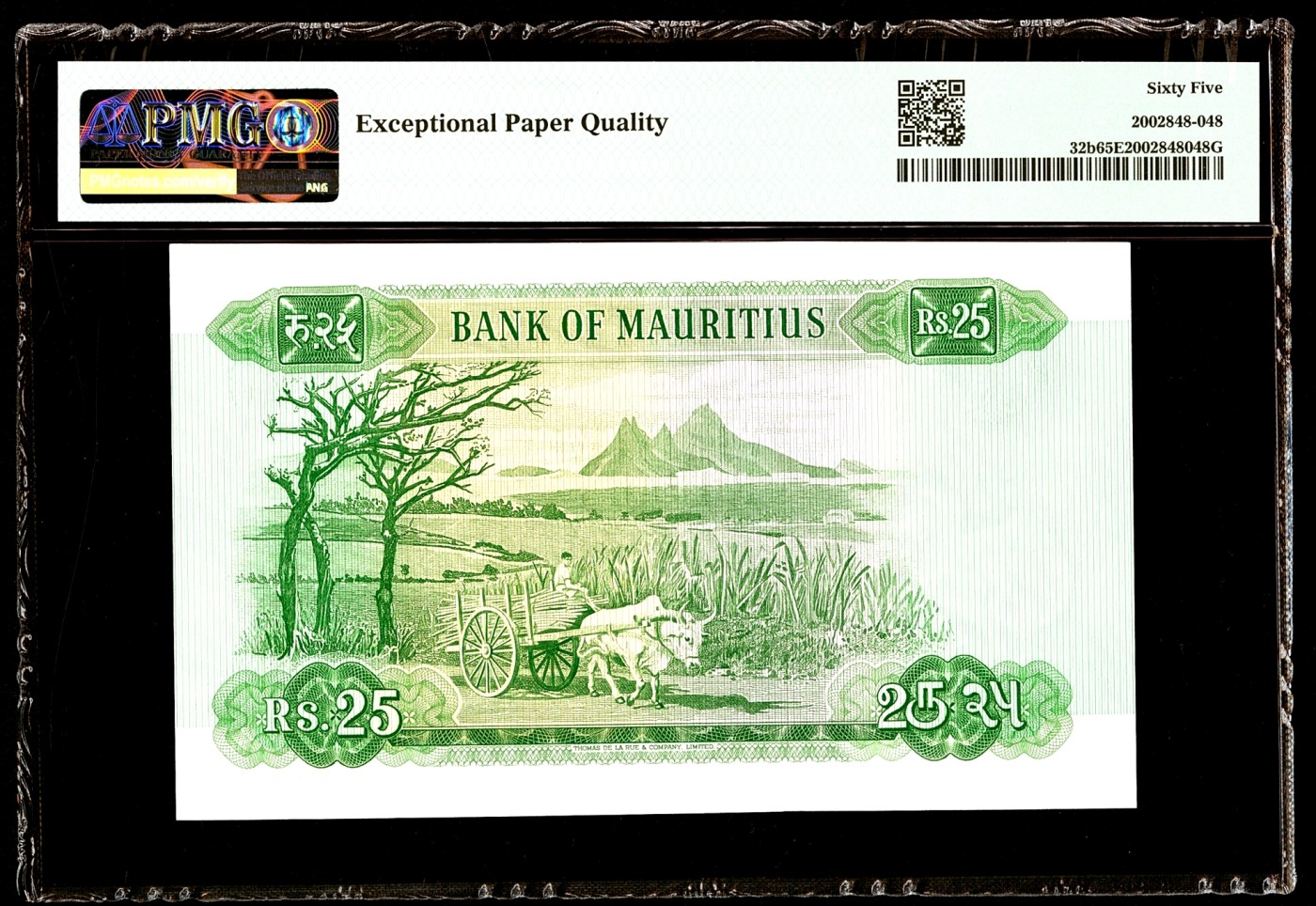 【Blue Auction】✨世界纸币精拍第342期【精】 毛里求斯 1967年25卢比 PMG65EPQ 戎装女王 背面牛车及风光怡人