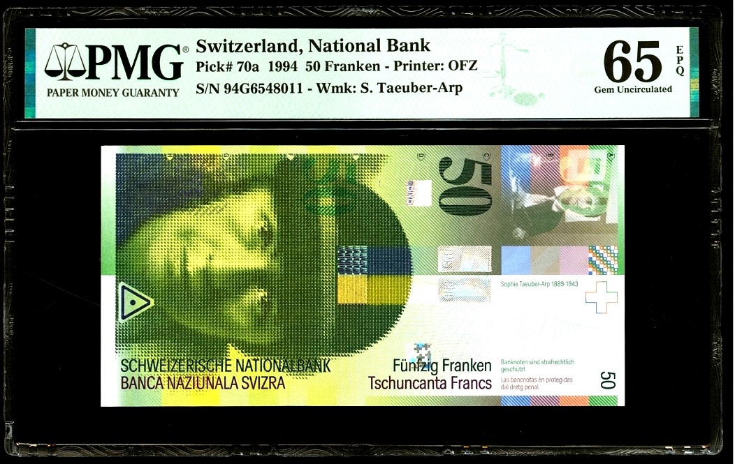 【Blue Auction】✨世界纸币精拍第342期【精】 【a版】瑞士 1994年50法郎 PMG65EPQ 绝品 