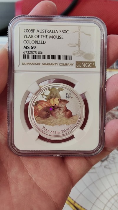 橡树集藏-006场 海纳百川 ngc-Ms69 2008年澳大利亚鼠年纪念币 非常值得纪念的年份 已故伊丽莎白女王余辉