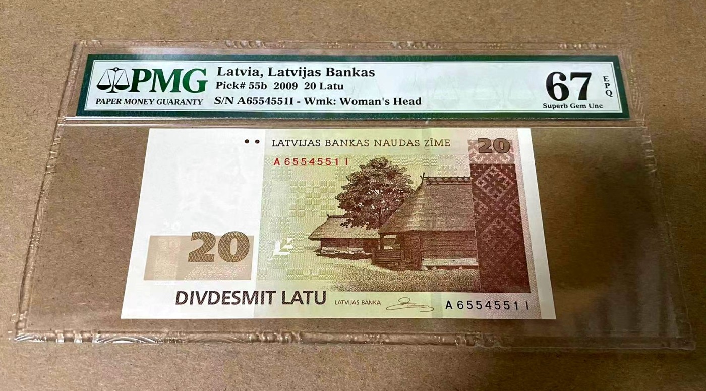 【Blue Auction】✨世界纸币精拍第342期【精】 拉脱维亚 2009年20拉图 PMG67EPQ 高分 A冠