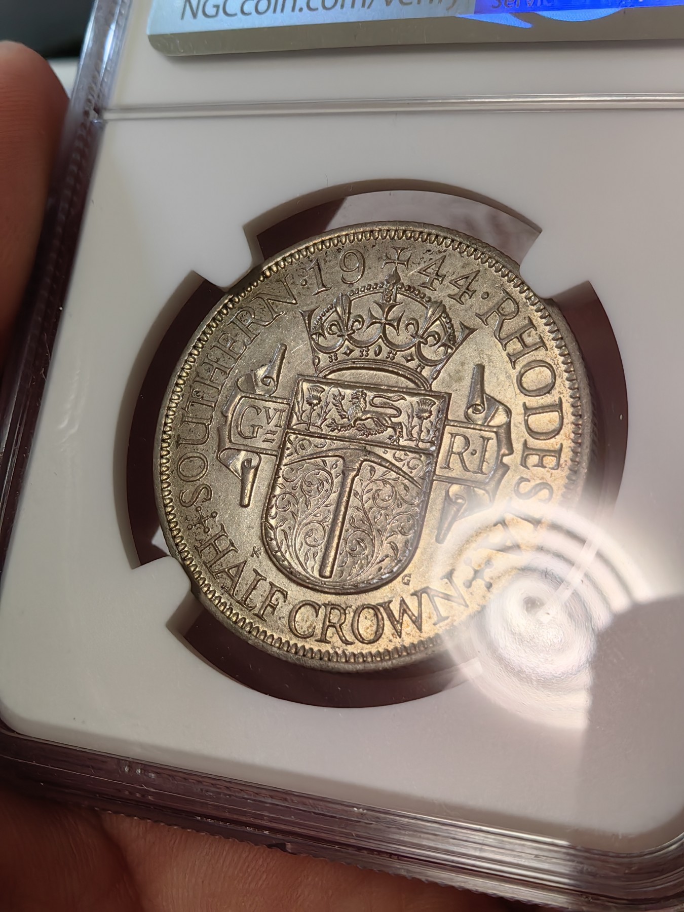 橡树集藏-006场 海纳百川 ngc-au53 1944年南罗德西亚半克朗银币 