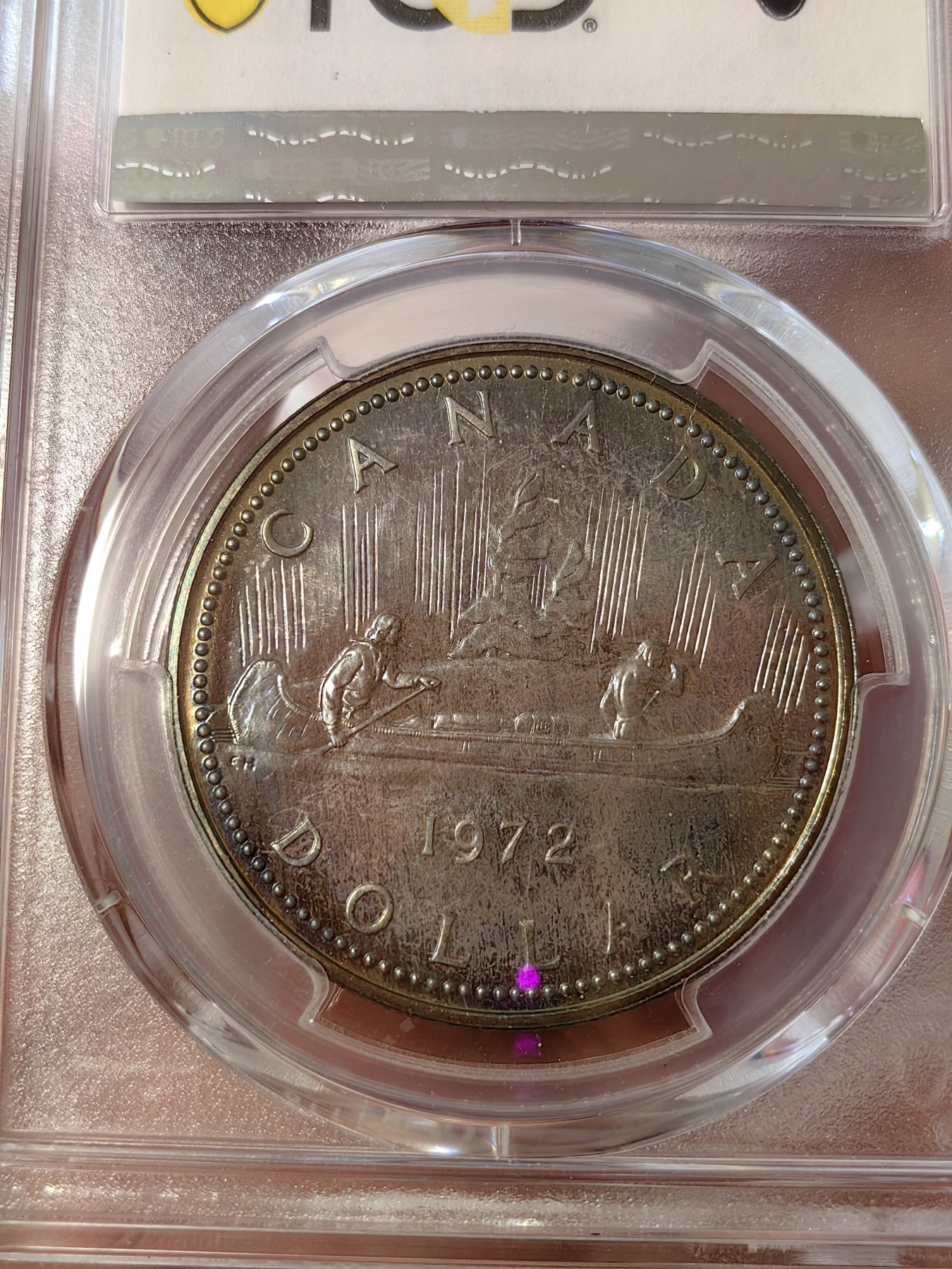 橡树集藏-006场 海纳百川 pcgs-sp67 1972年加拿大伊丽莎白划船银样币 精制工艺 双面彩虹炫彩 品相绝美