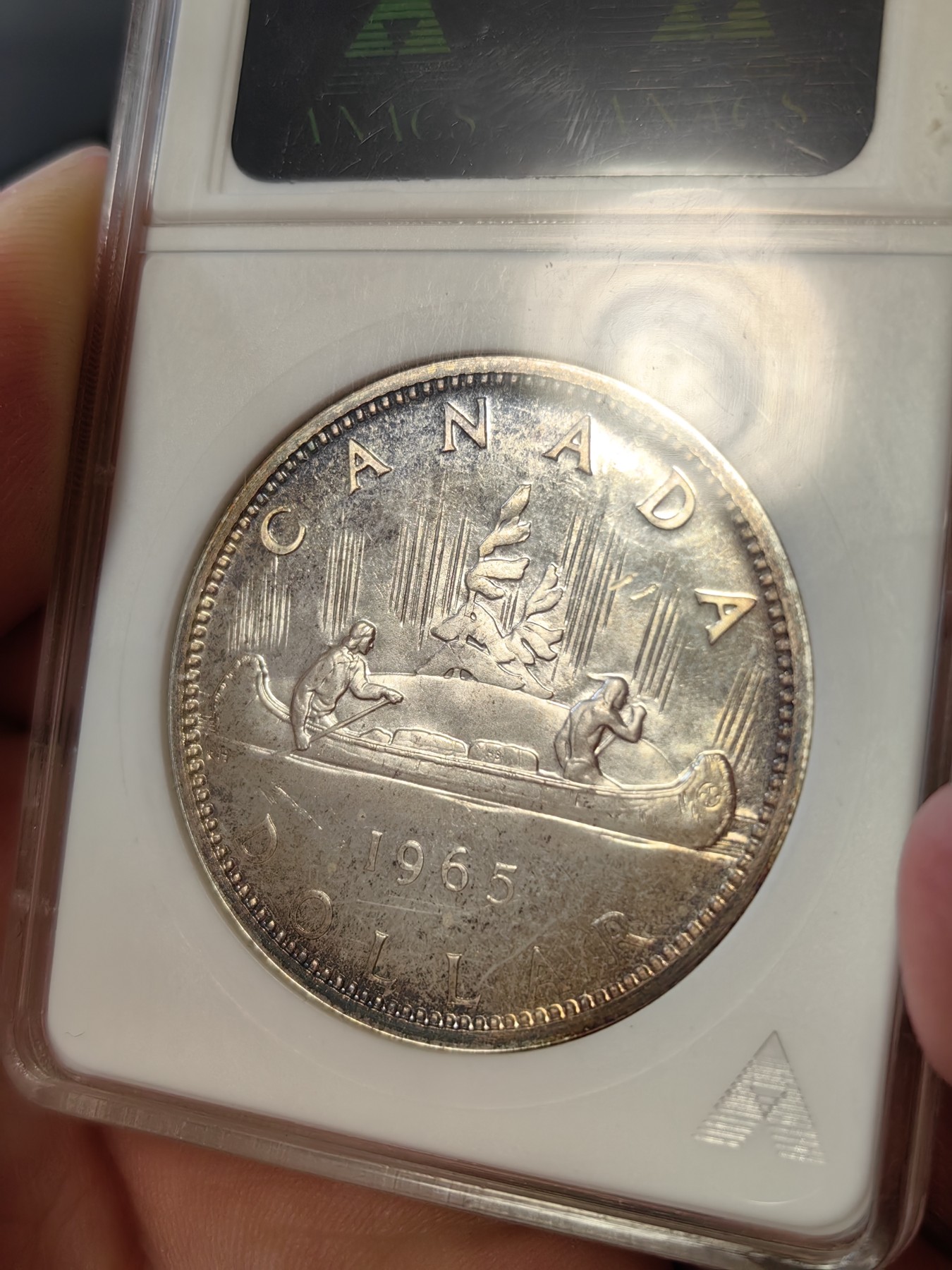 橡树集藏-006场 海纳百川 anacs-Ms67 1965年加拿大划船大银币 标签错误 实际是pl67 cameo 高分好品 请看照片 绝版可爱小白盒 Zippo大小盈手可握 非常少见