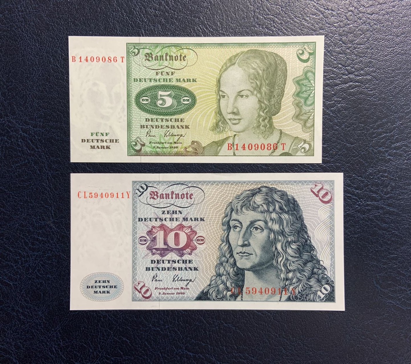 收藏联盟Quantum Auction 第271期拍卖  德国联邦1980年5和10马克 品相全新UNC