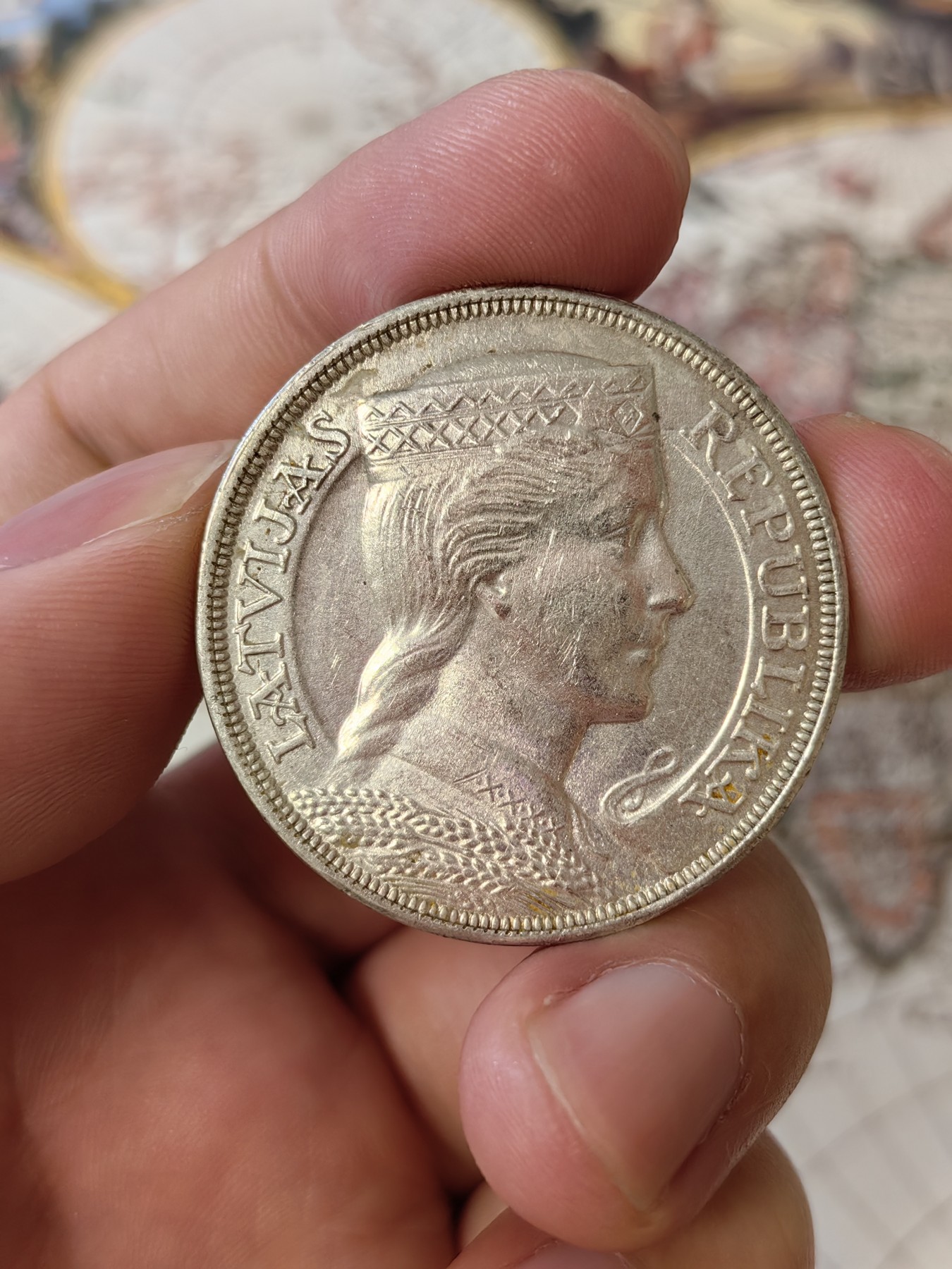 橡树集藏-006场 海纳百川 拉脱维亚 1932年5拉特大银币 民族谷物少女