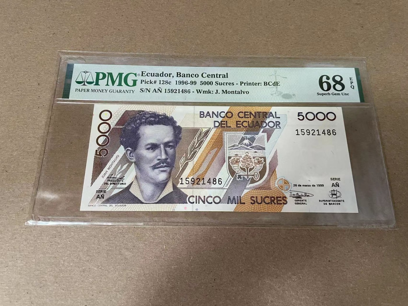 【Blue Auction】✨世界纸币精拍第342期【精】 厄瓜多尔 1996-99年5000苏克雷 PMG68EPQ 高分 