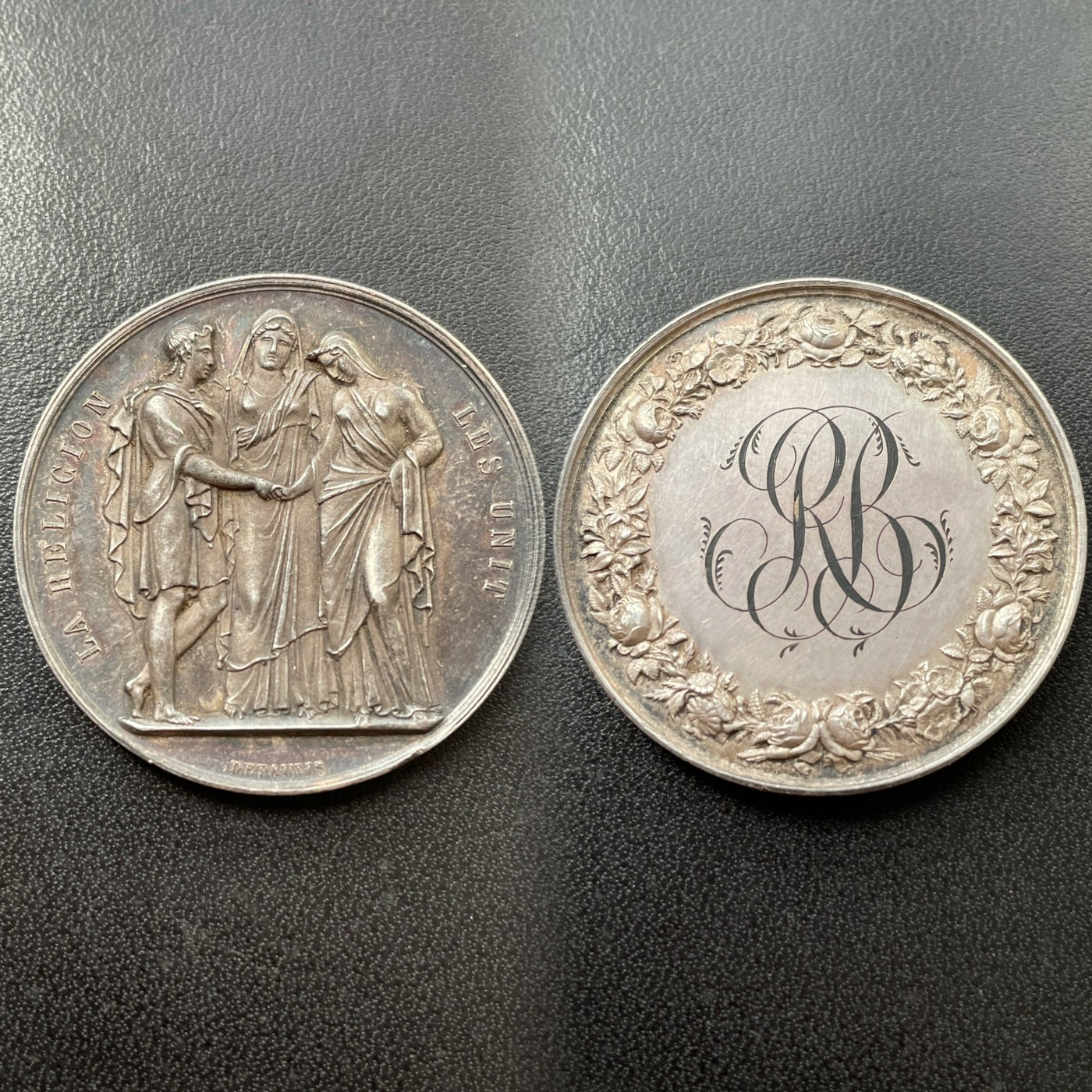 章牌专场-第26期 1873年法国婚礼银章 直径：37 mm，22 g