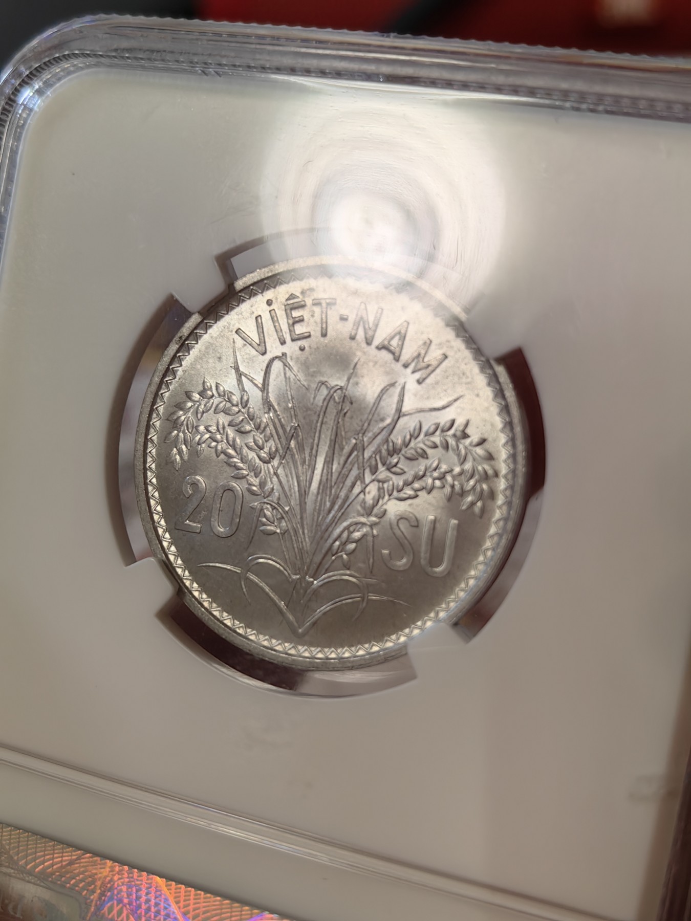 橡树集藏-006场 海纳百川 ngc-Ms64 1953年越南20绪 正面越南三姐妹 背面稻穗 打制底板佳 丝滑原光 老盒高品质