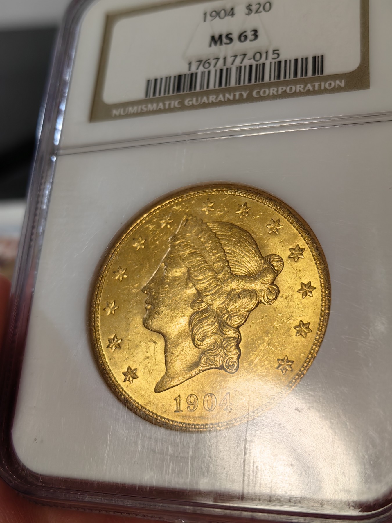 橡树集藏-006场 海纳百川 ngc-ms63 1904年美国20美元大金币 皇冠头自由女神 早期老盒品质保证 33.436g 900金 金价看多 老金币投资佳品